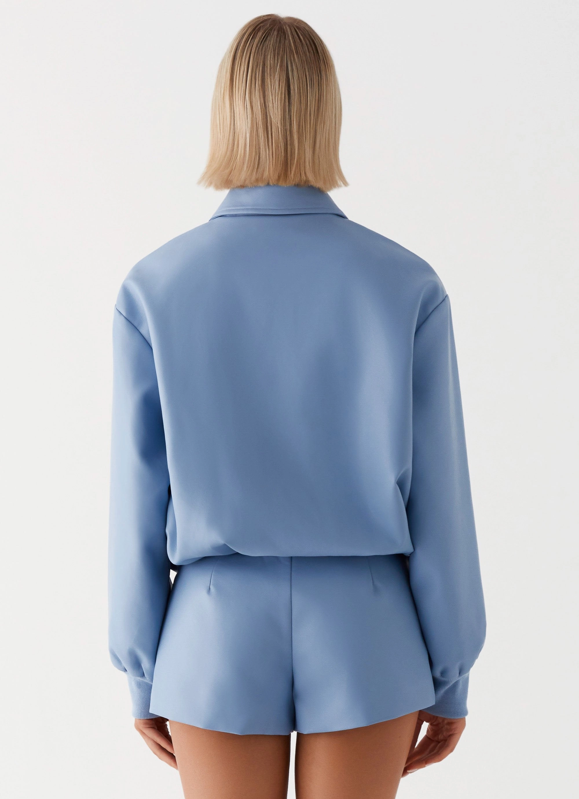 Aspen Oversized Bomber Jacket - Blue VentedBack LongSleeve