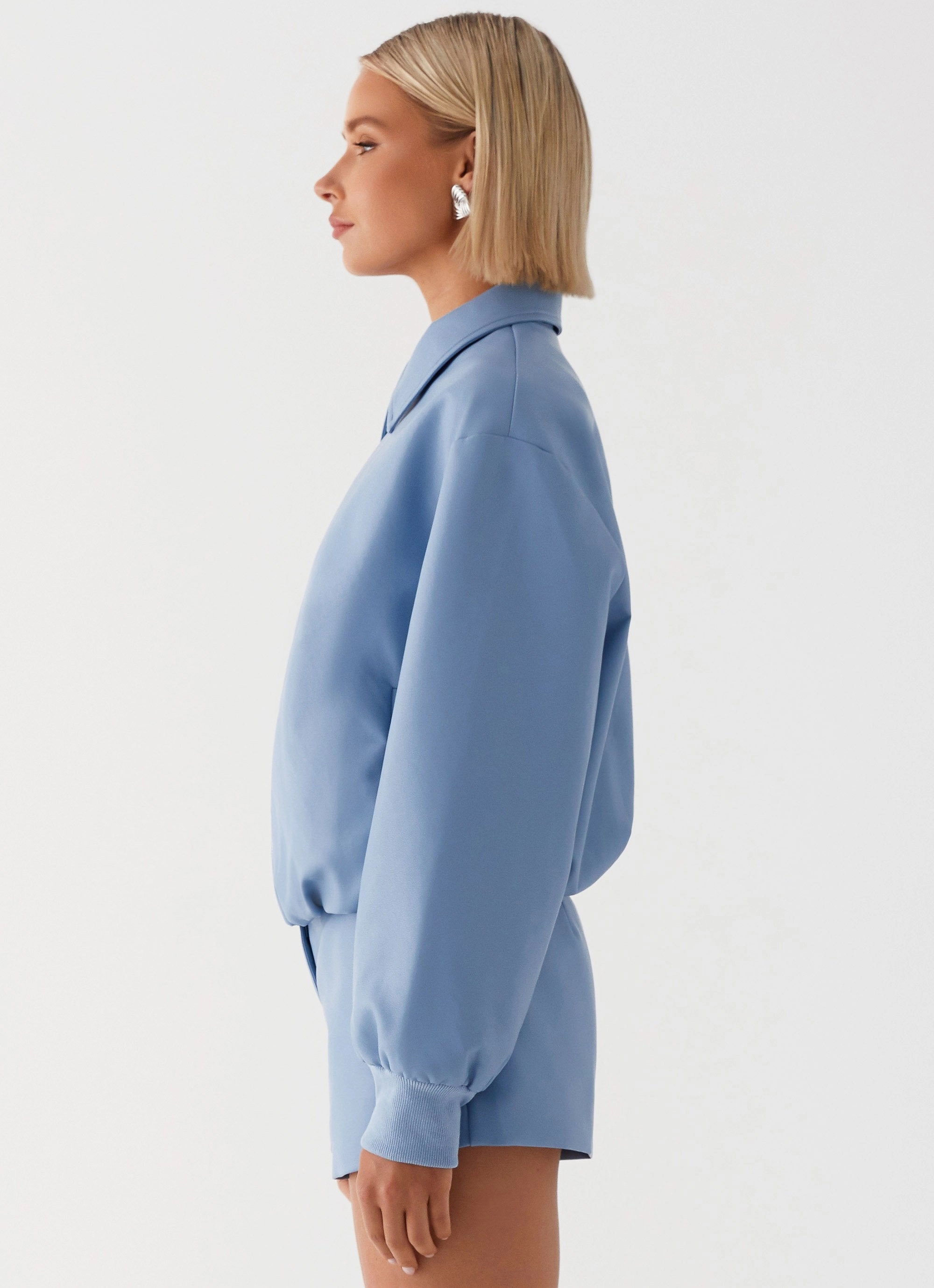 Durable Binding Contemporary Cut Aspen Oversized Bomber Jacket - Blue