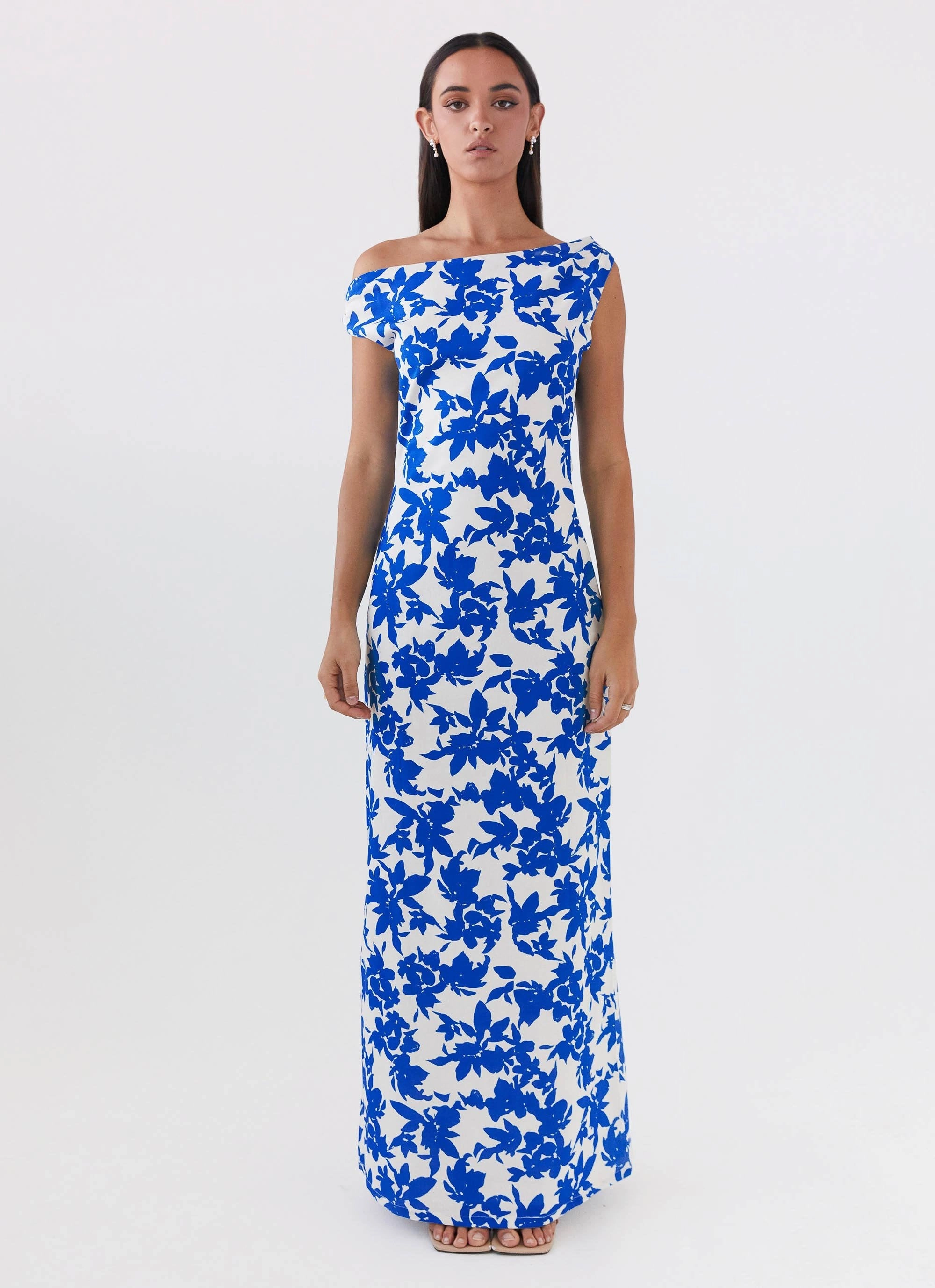 Pyper Off Shoulder Maxi Dress - Blue Floral Relax Motion
