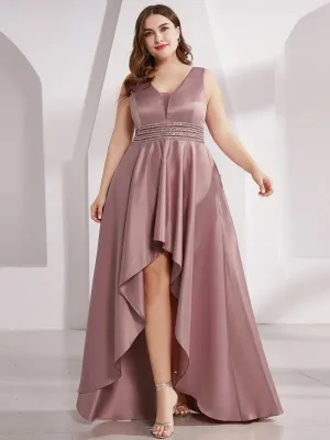 Asymmetrical V-Neck Sleeveless Floor-Length Dress