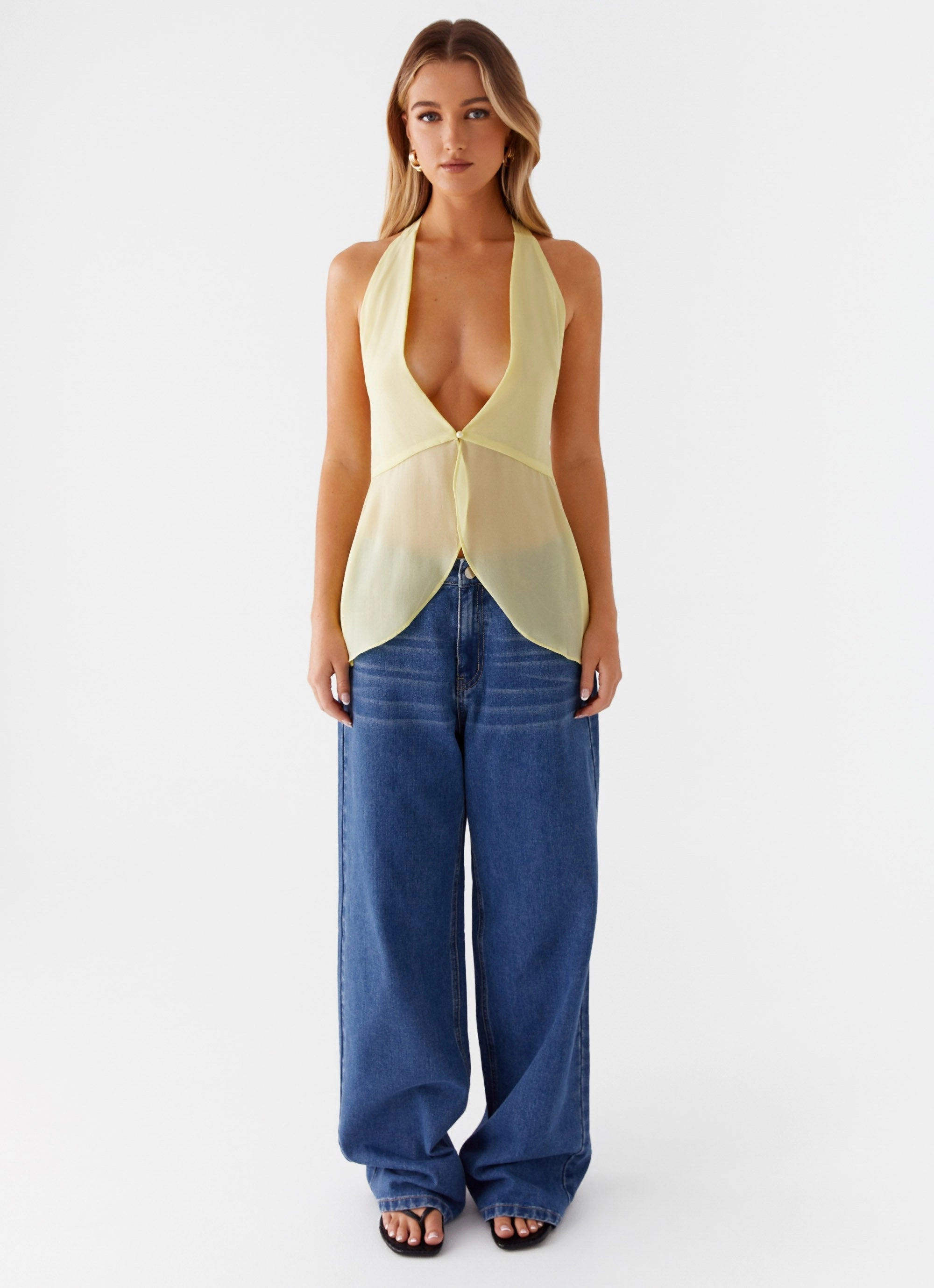 Classic Crewneck Design At Last Halterneck Top - Yellow