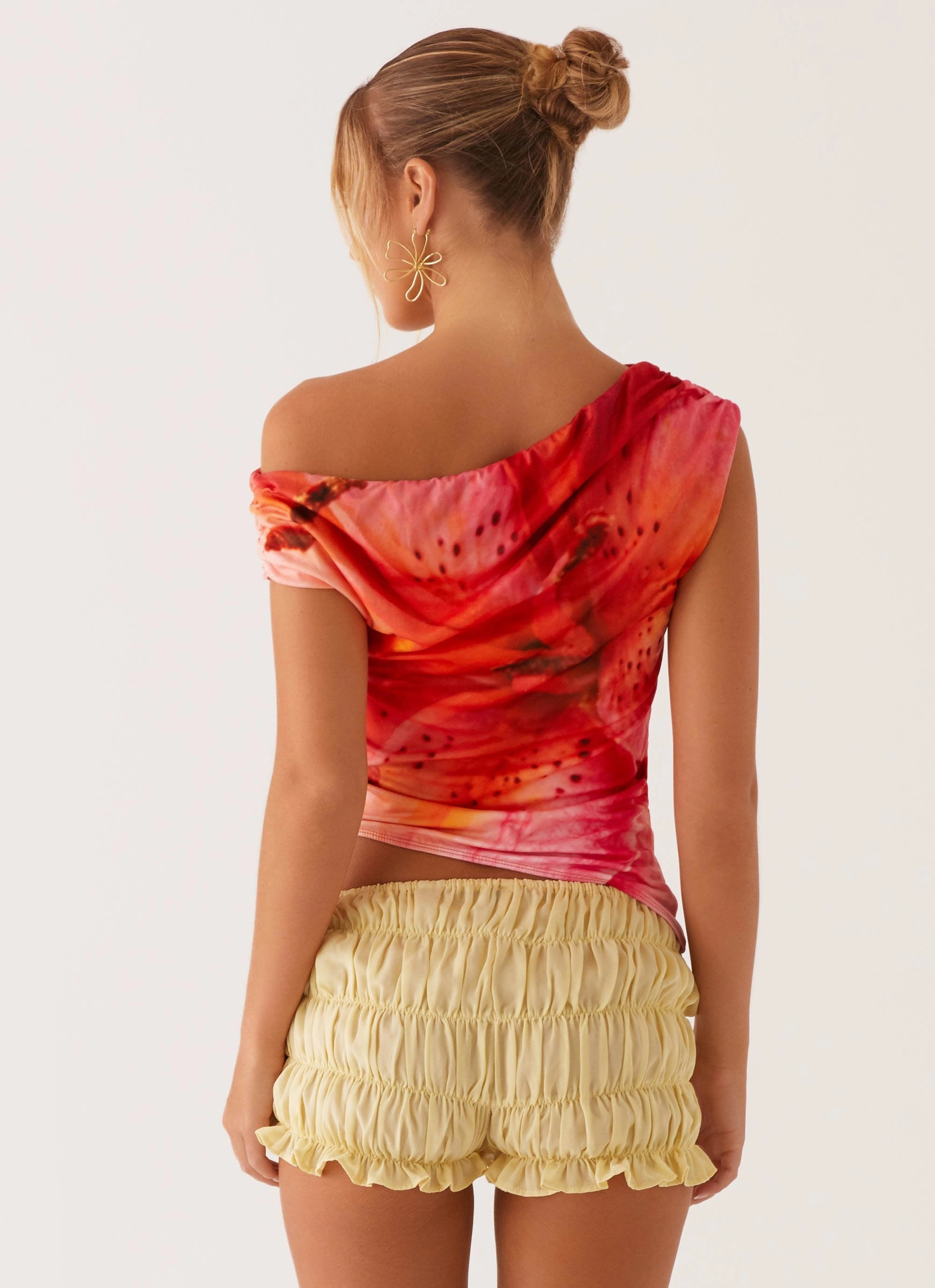 Athens One Shoulder Top - Floral LayeredNeckline HiddenStoragePocket