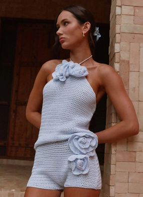 Maia Rose Crochet Mini Shorts - Baby Blue Comfort Fit Wear