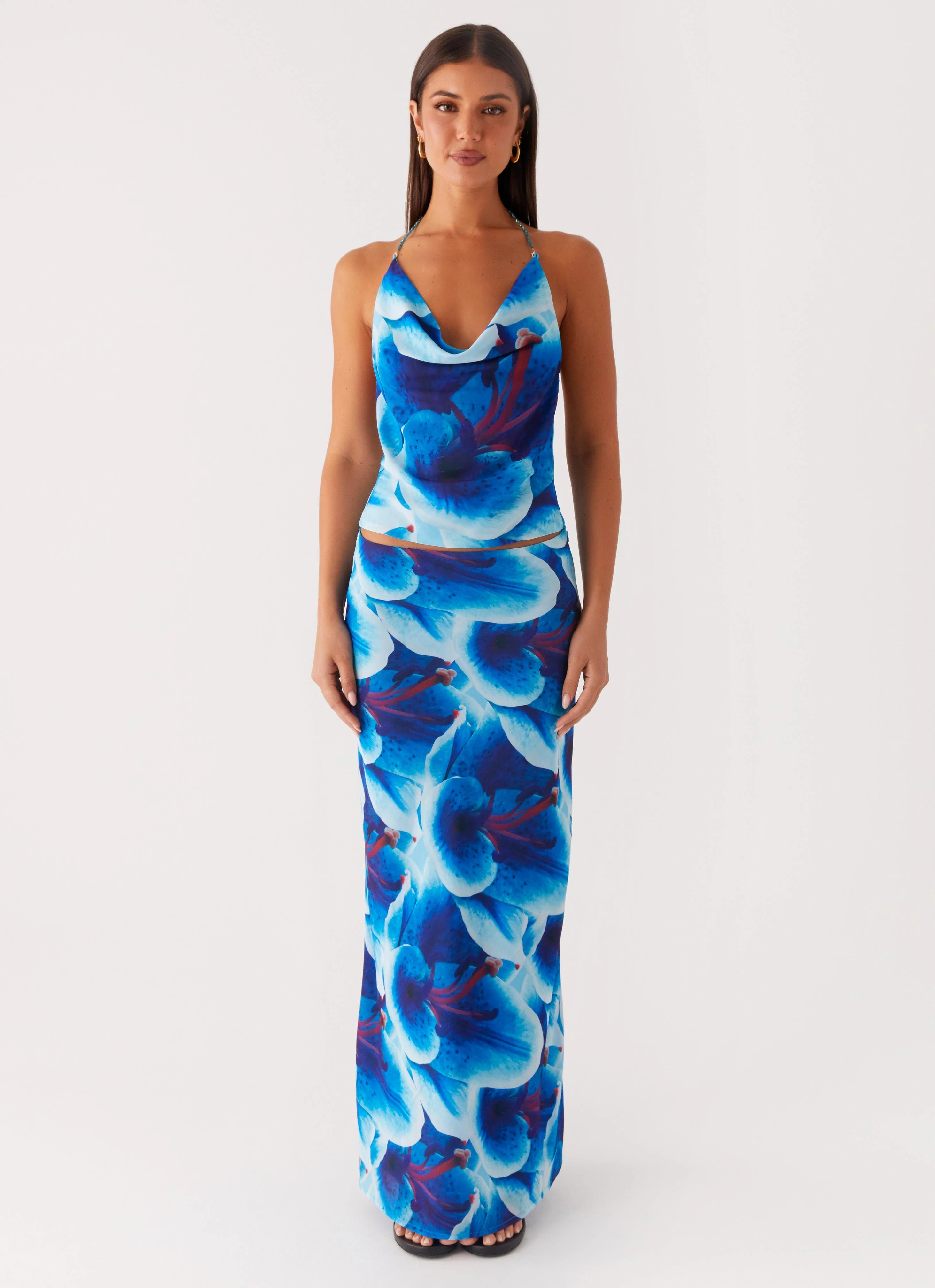 Non Slip Shoulder Seams Tagless Comfort Collar Another Life Halter Top - Turquoise Floral