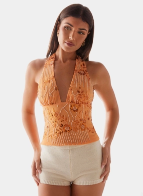 Atlanta Sequin Halter Top - Orange Ergonomic Panel Layout Atlanta Sequin Halter Top - Orange BambooBlend