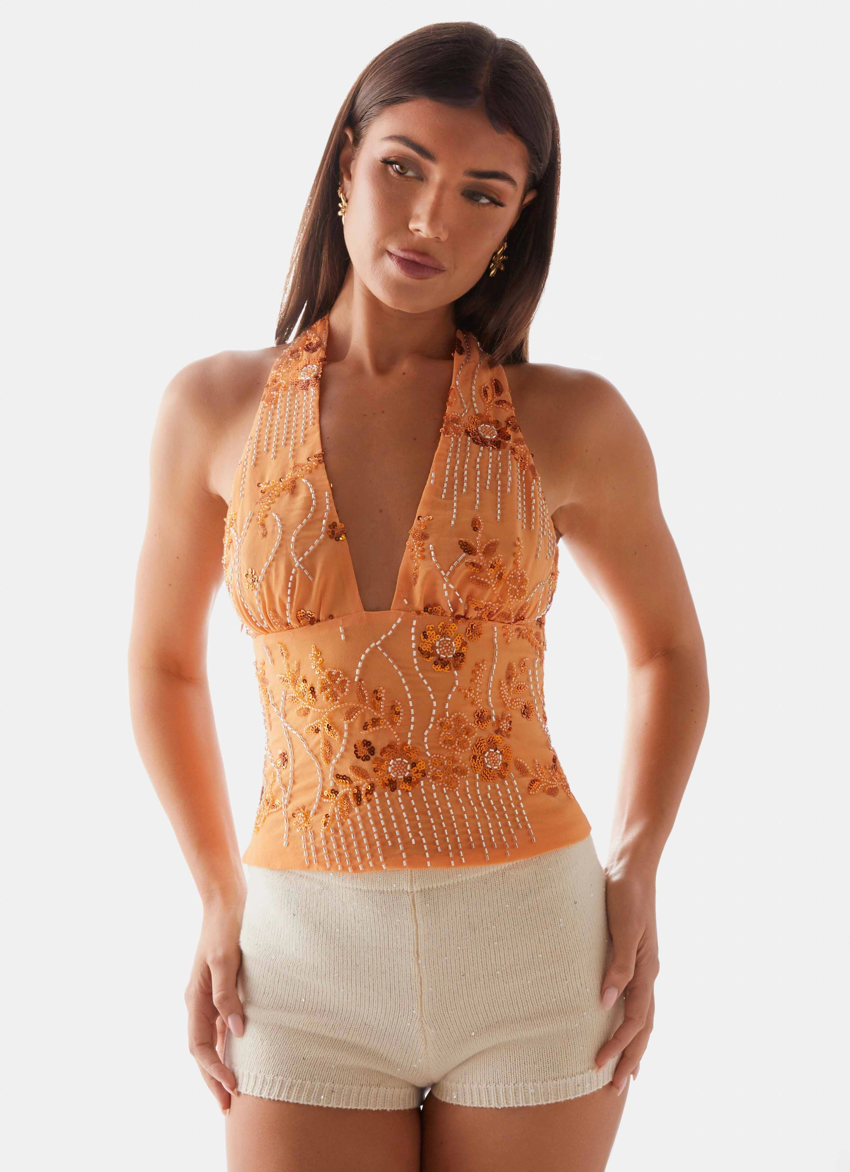 Atlanta Sequin Halter Top - Orange BambooBlend