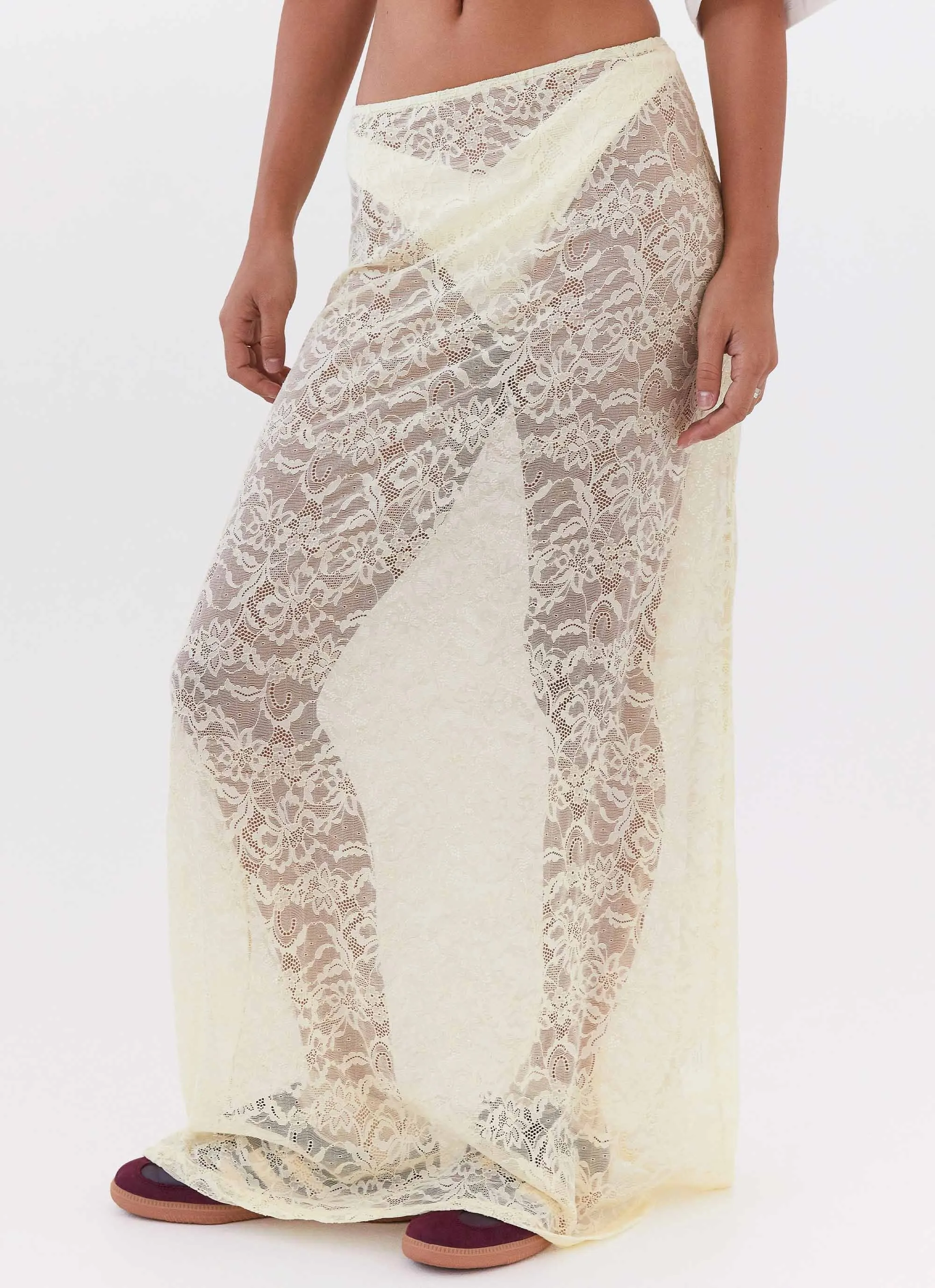 Seamless Edging Atoir Lace Maxi Skirt - Yellow