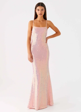 Attitude Knit Sequin Maxi Dress - Iridescent Pink Timeless Design Look Attitude Knit Sequin Maxi Dress - Iridescent Pink Street Mood