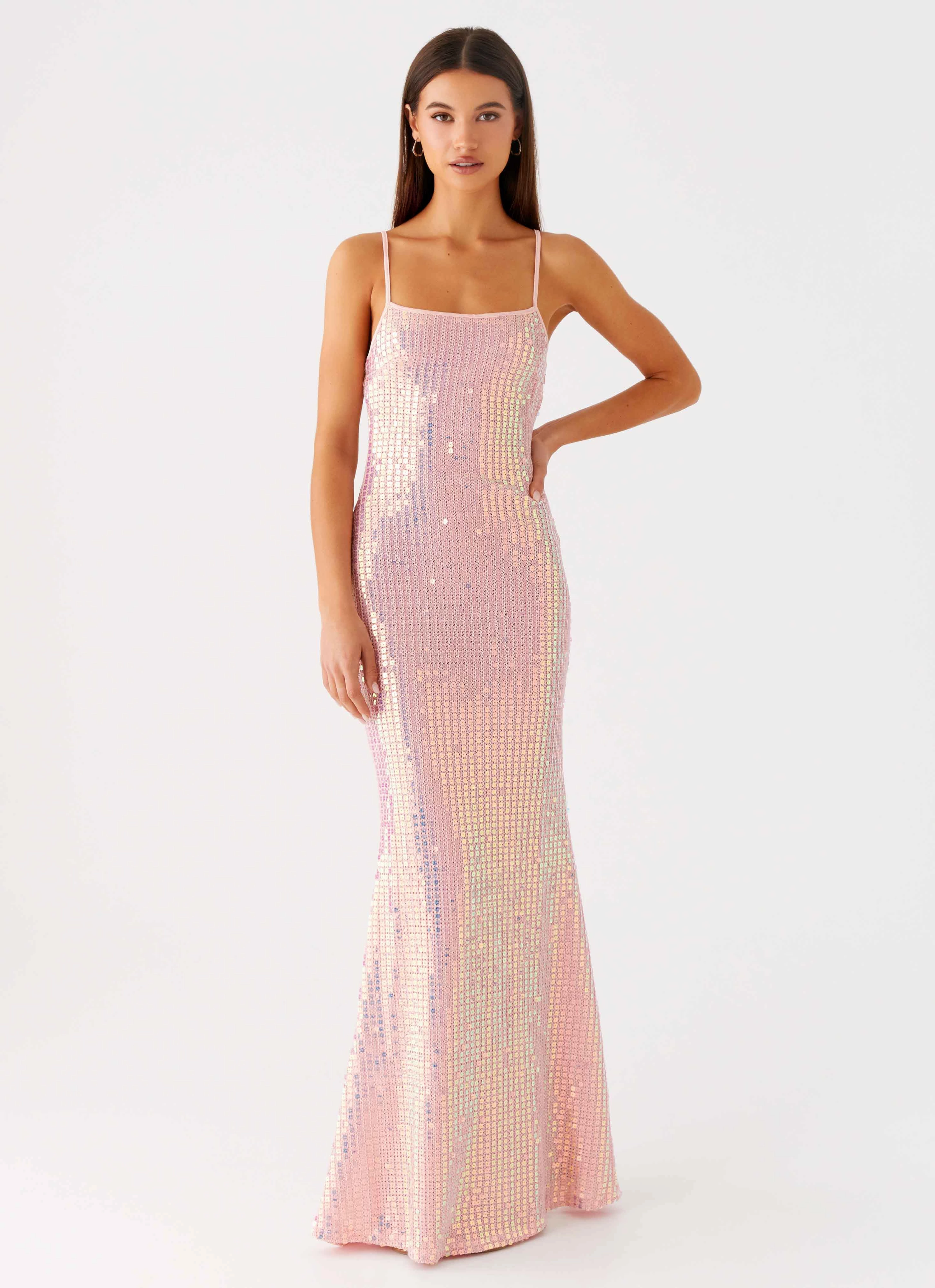 Attitude Knit Sequin Maxi Dress - Iridescent Pink Street Mood