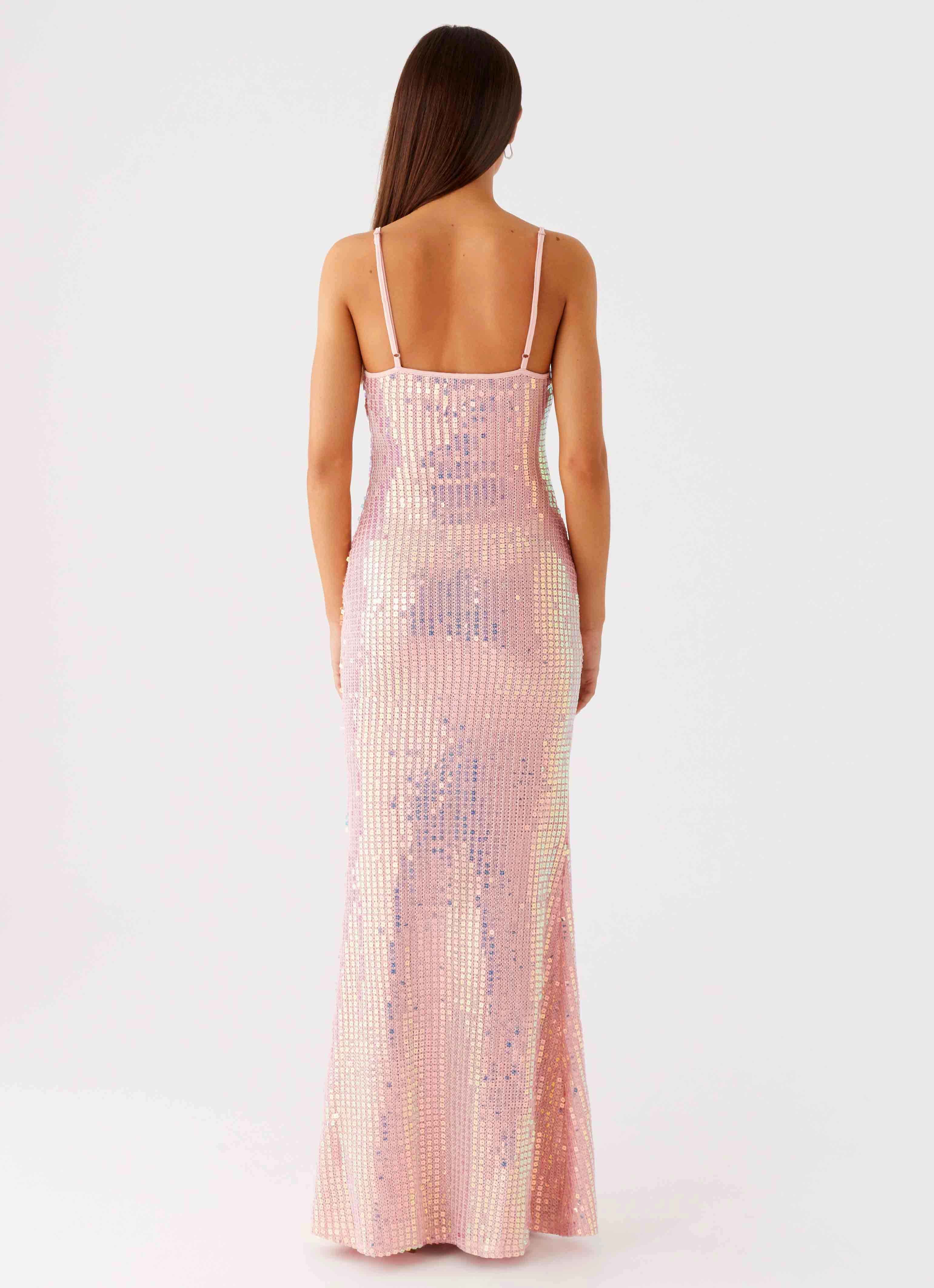Seamless-Look Soft Fashion Attitude Knit Sequin Maxi Dress - Iridescent Pink