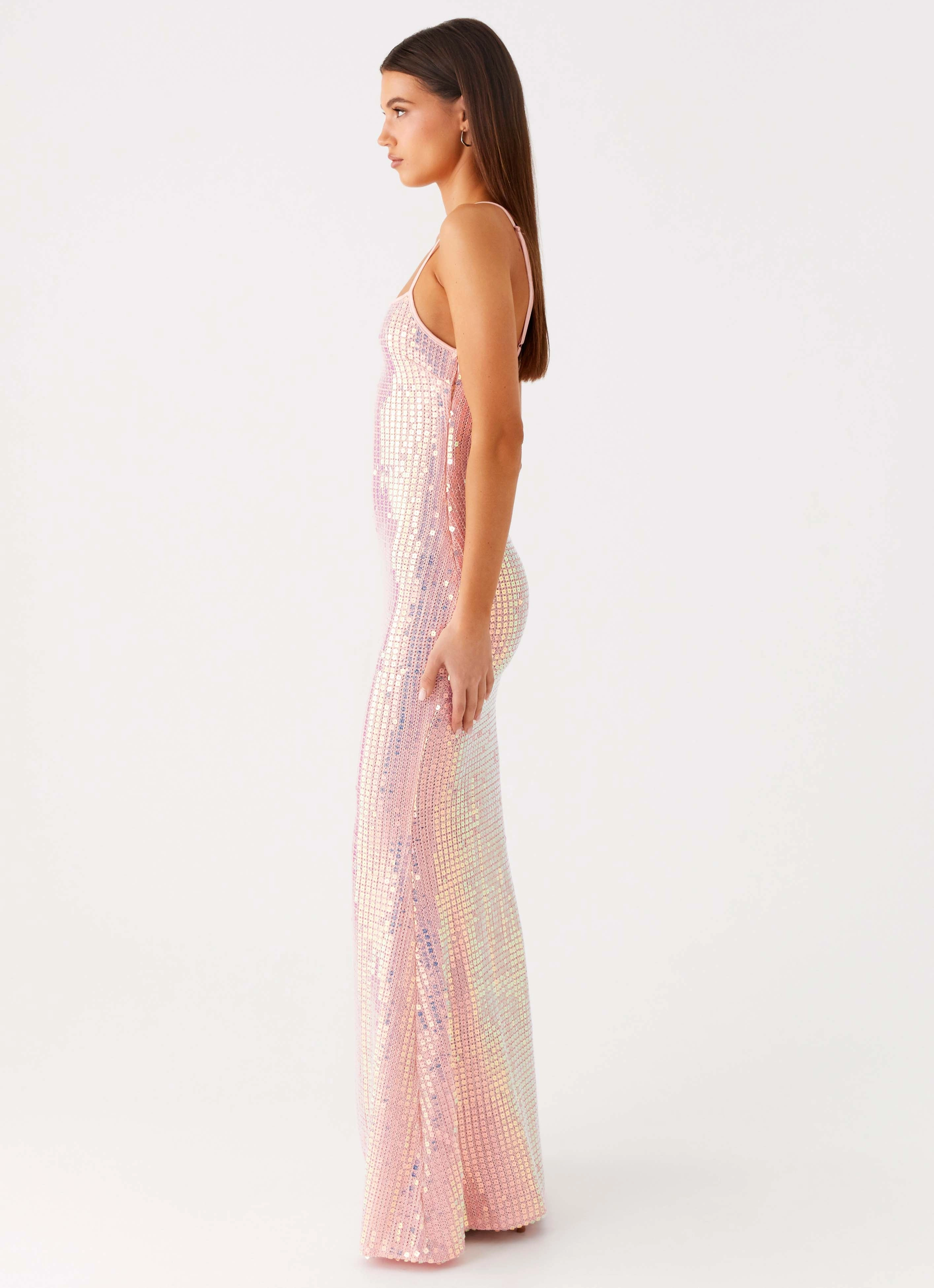 Attitude Knit Sequin Maxi Dress - Iridescent Pink Workwear Comfort