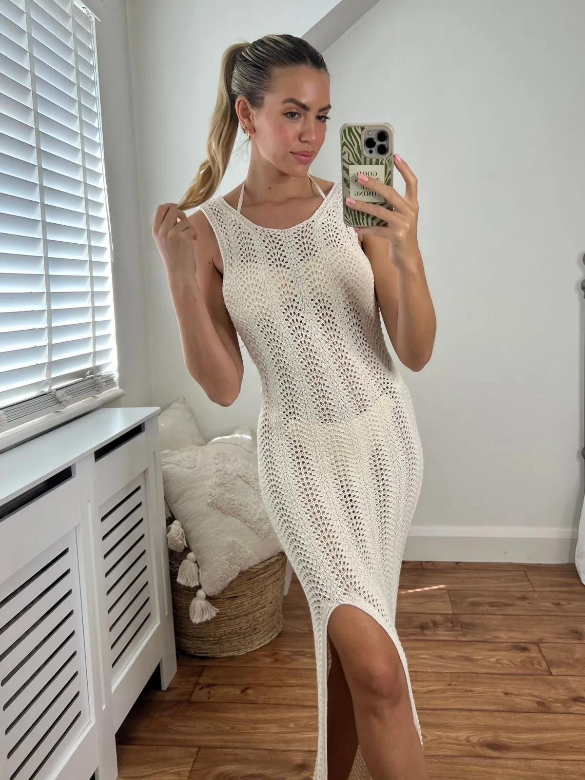 August Crochet Open Back Maxi Dress / Cream Event Glow