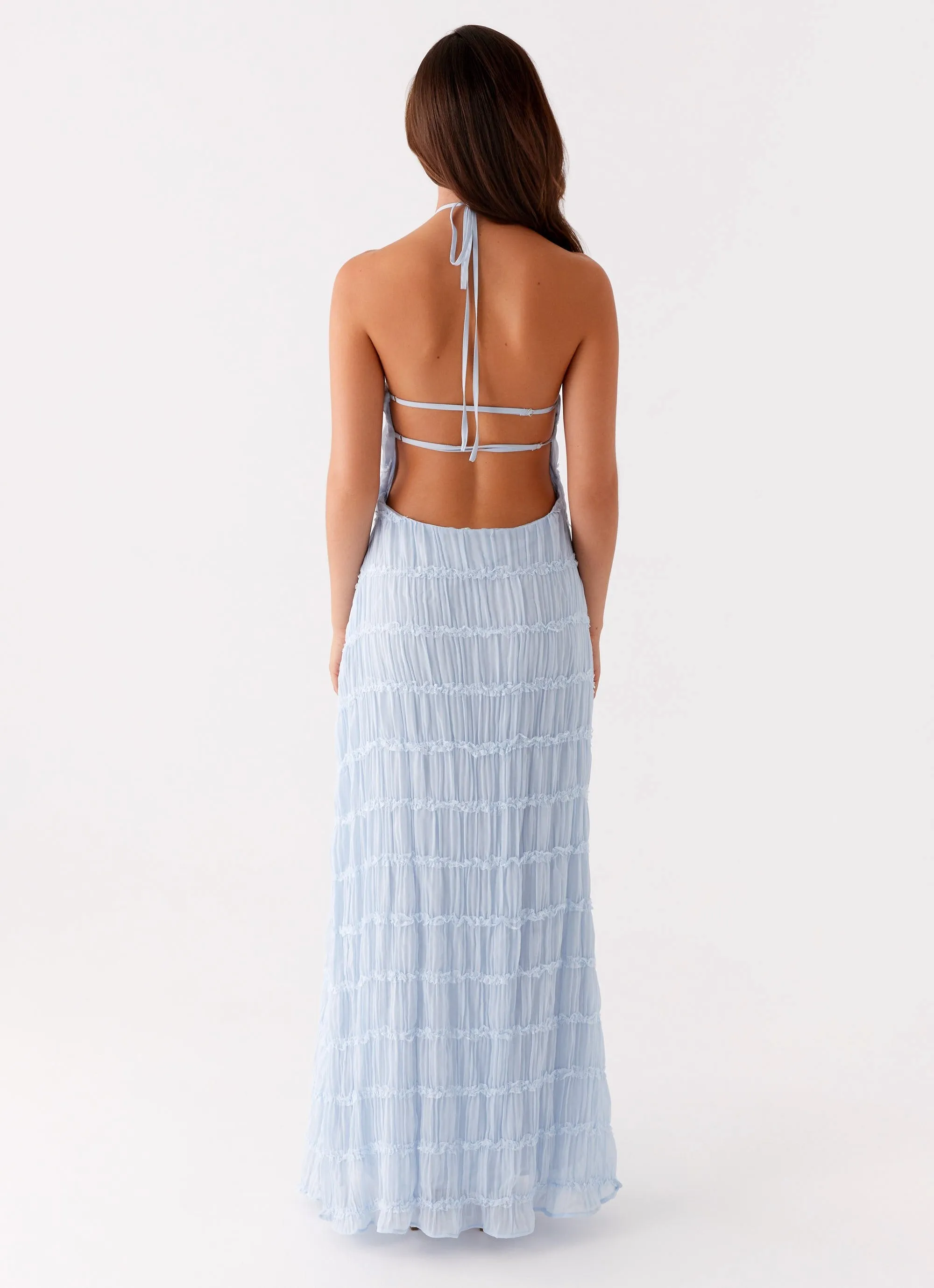 Layered Collar Friends Meetup Aullie Maxi Dress - Blue