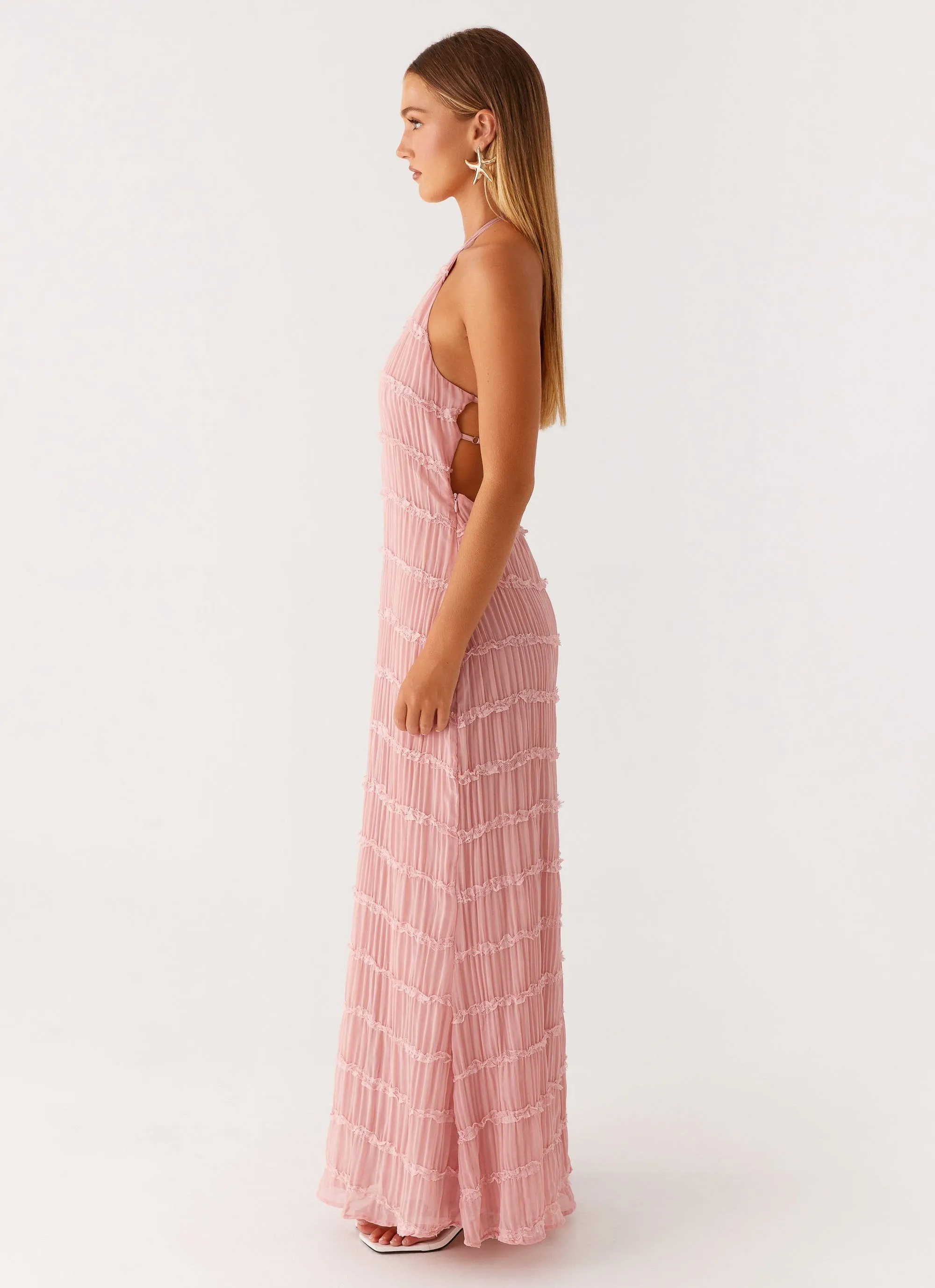 Checkered Style Aullie Maxi Dress - Pink