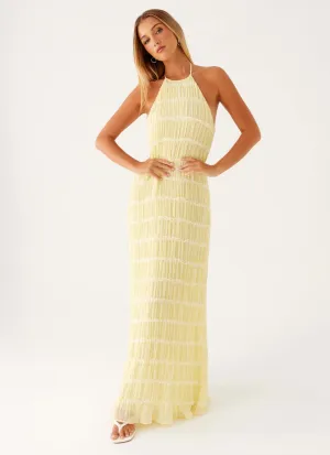 Embroidered Logo Subtle Print Aullie Maxi Dress - Yellow