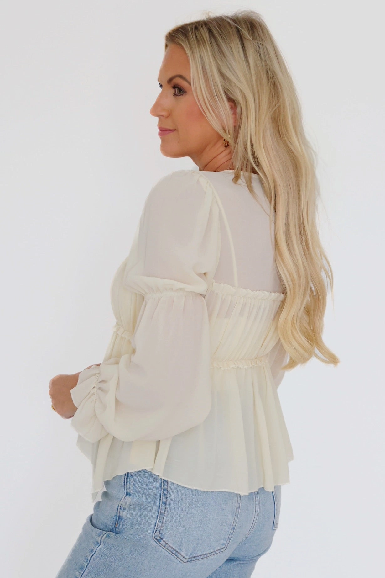 Lightweight Weave Material Ava Tie Front Blouse