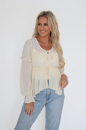 Durable Interlock Stitch Comfortable Layer Ava Tie Front Blouse