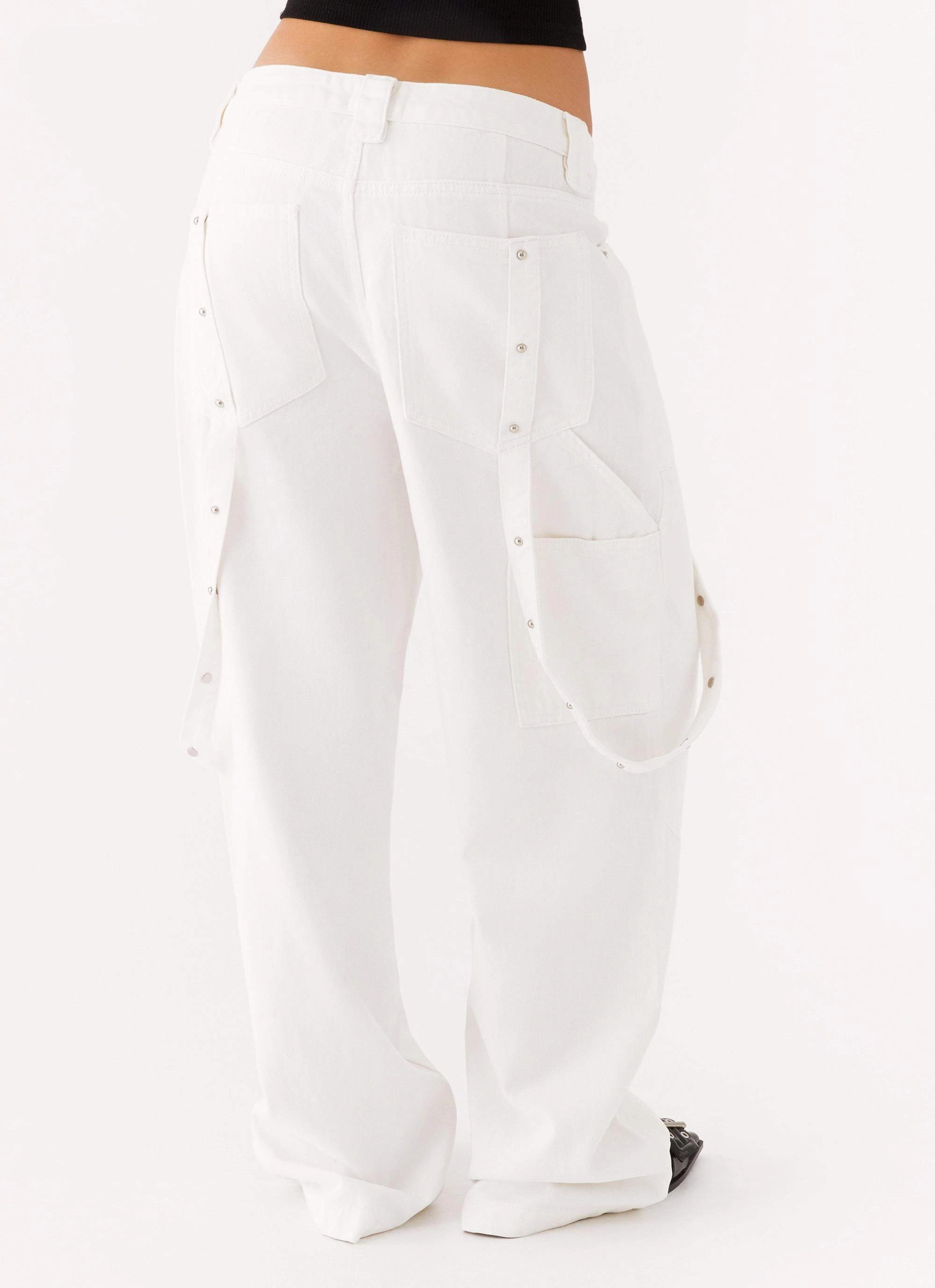 Avril Cargo Denim Pants - White Fashion Fit Effortless Look