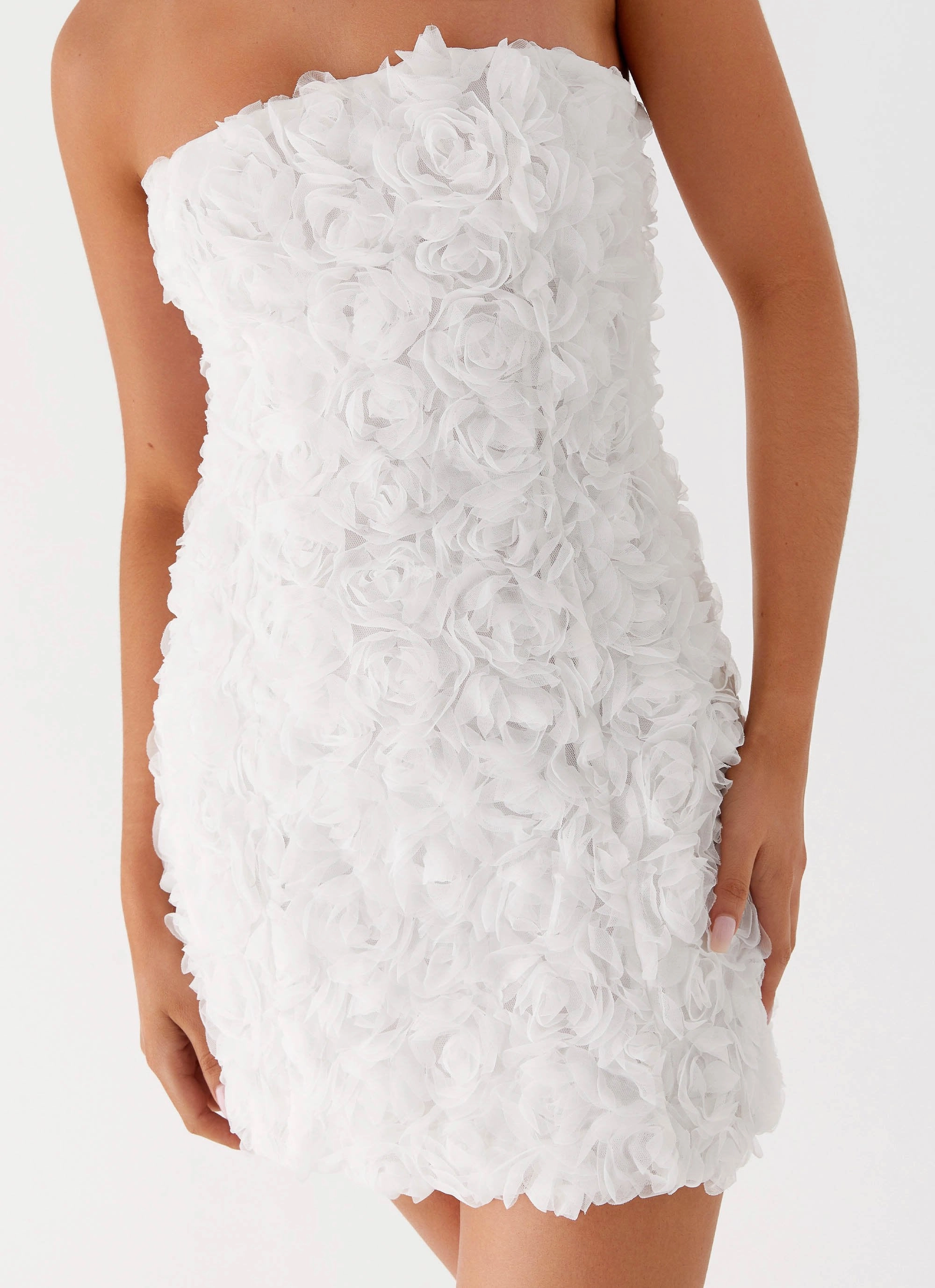 Ayanna Strapless Mini Dress - White Tie-Detail Light Bow