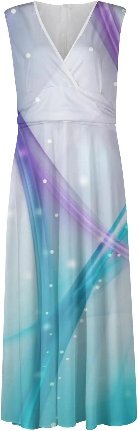 Azeralia Spring Dresses for Women 2024 V-Neck Sleeveless Sun Dress for Beach Vacation Sundresses for Women Plus Size Dresses