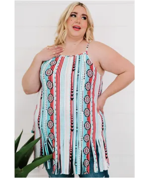Aztec Print Tassel Plus Size Tank