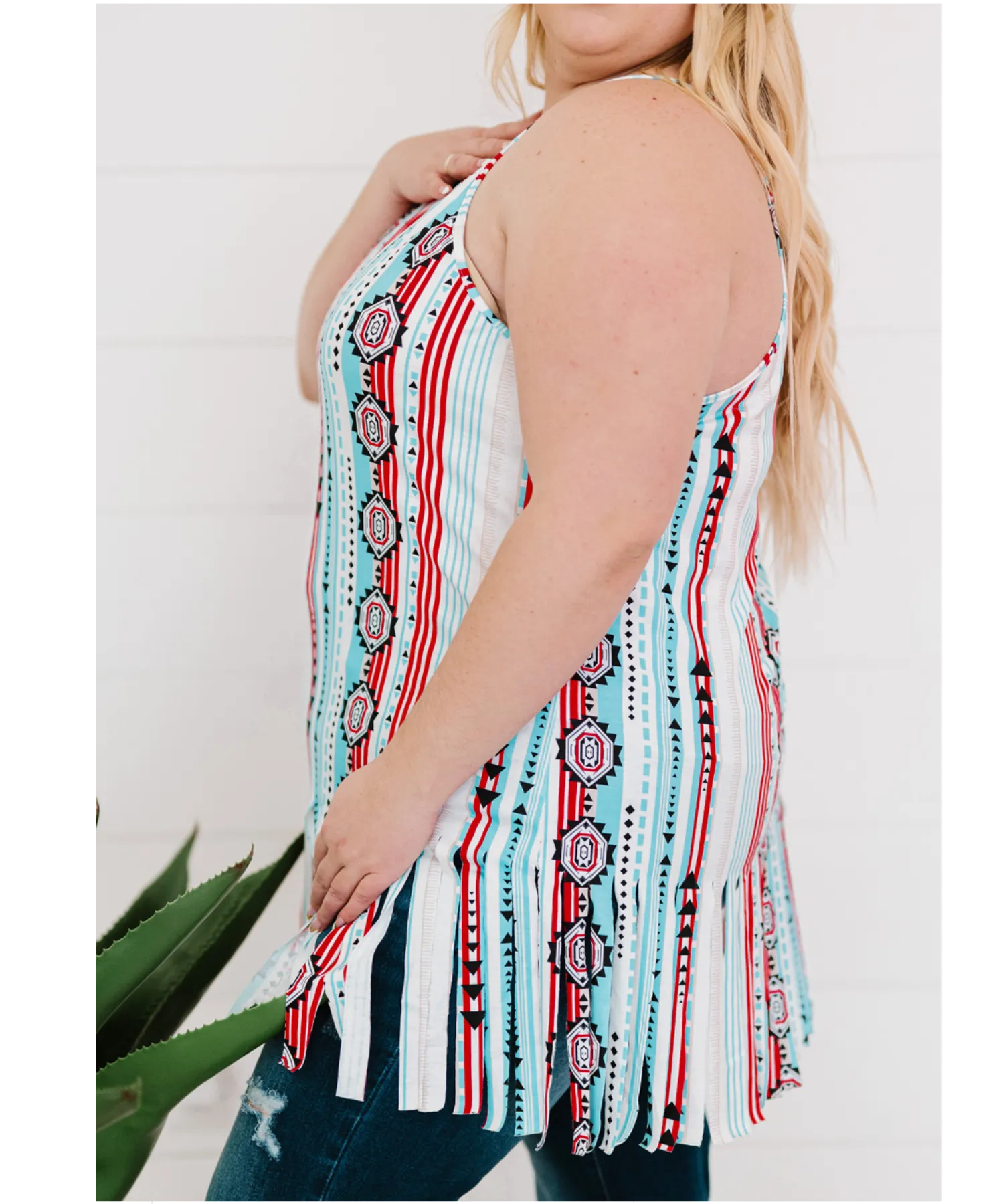 Aztec Print Tassel Plus Size Tank