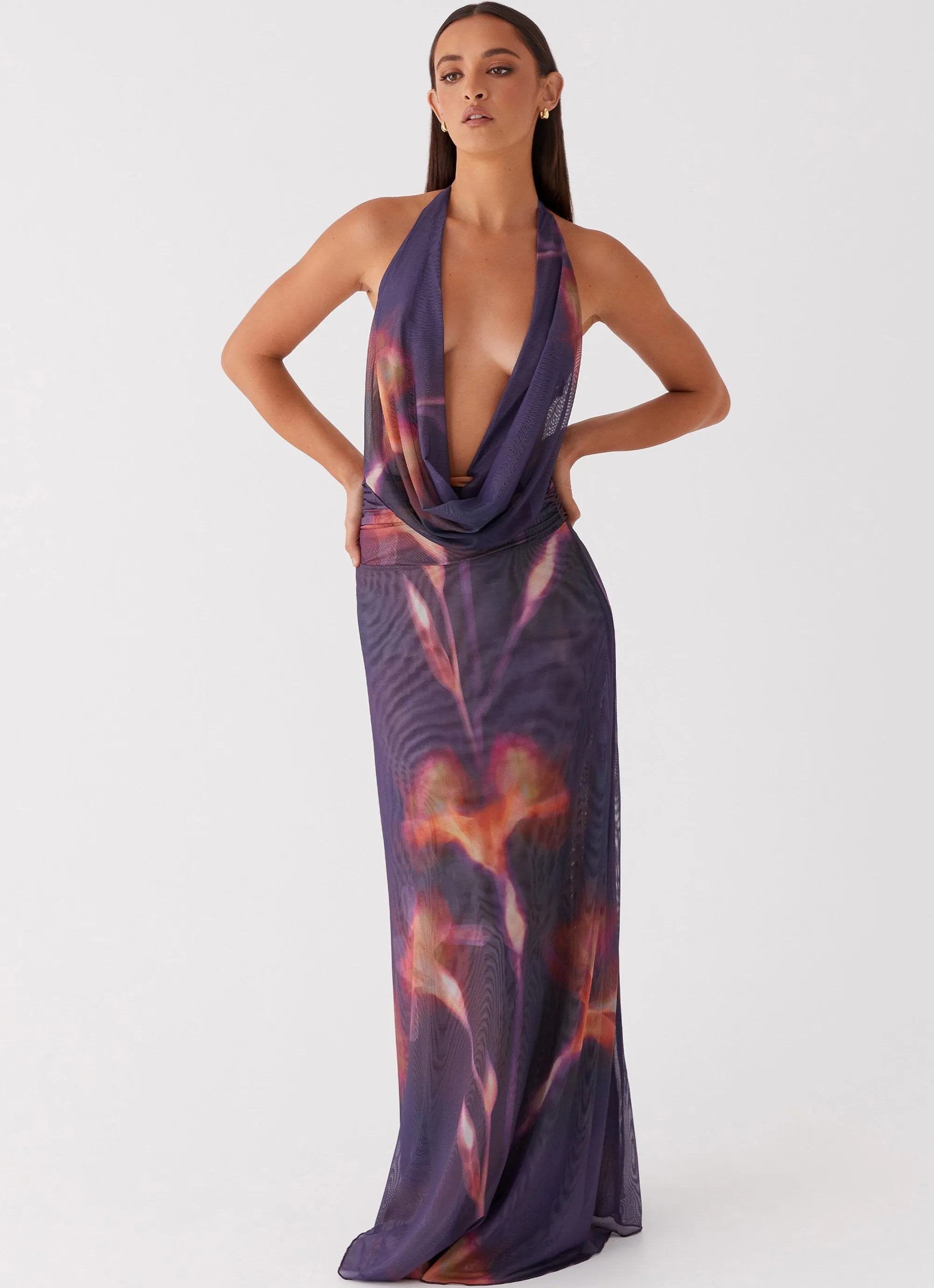 Affordable Luxury Youthful Appeal Elysia Mesh Maxi Dress - Midnight Bloom