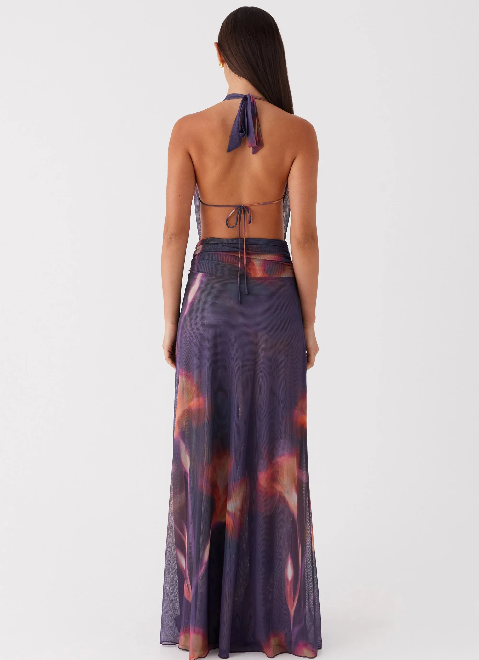 Stylish Appearance Party Ready Elysia Mesh Maxi Dress - Midnight Bloom