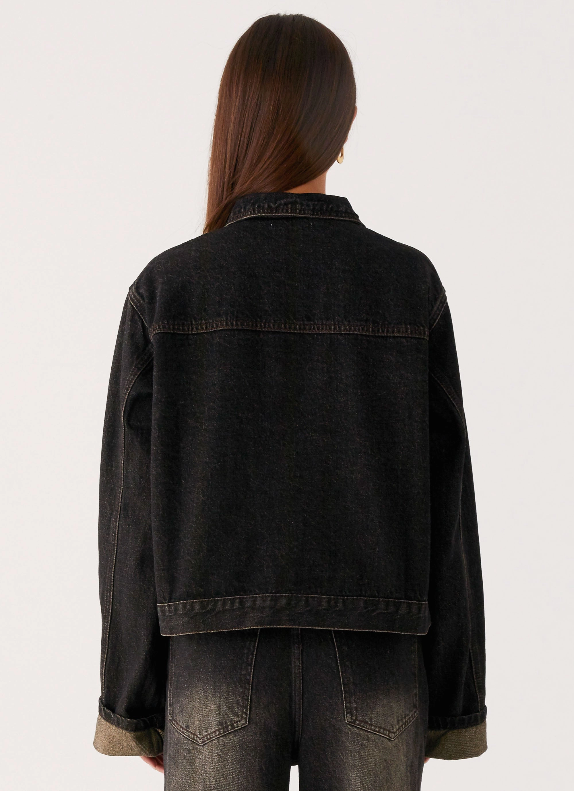 Back Again Oversized Denim Jacket - Acid Charcoal Versatile Layering Weight