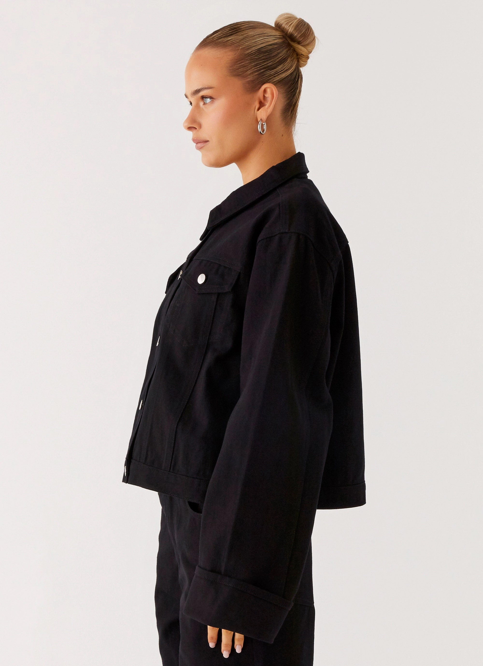 Ergonomic Silhouette Active Wear Back Again Oversized Denim Jacket - Black