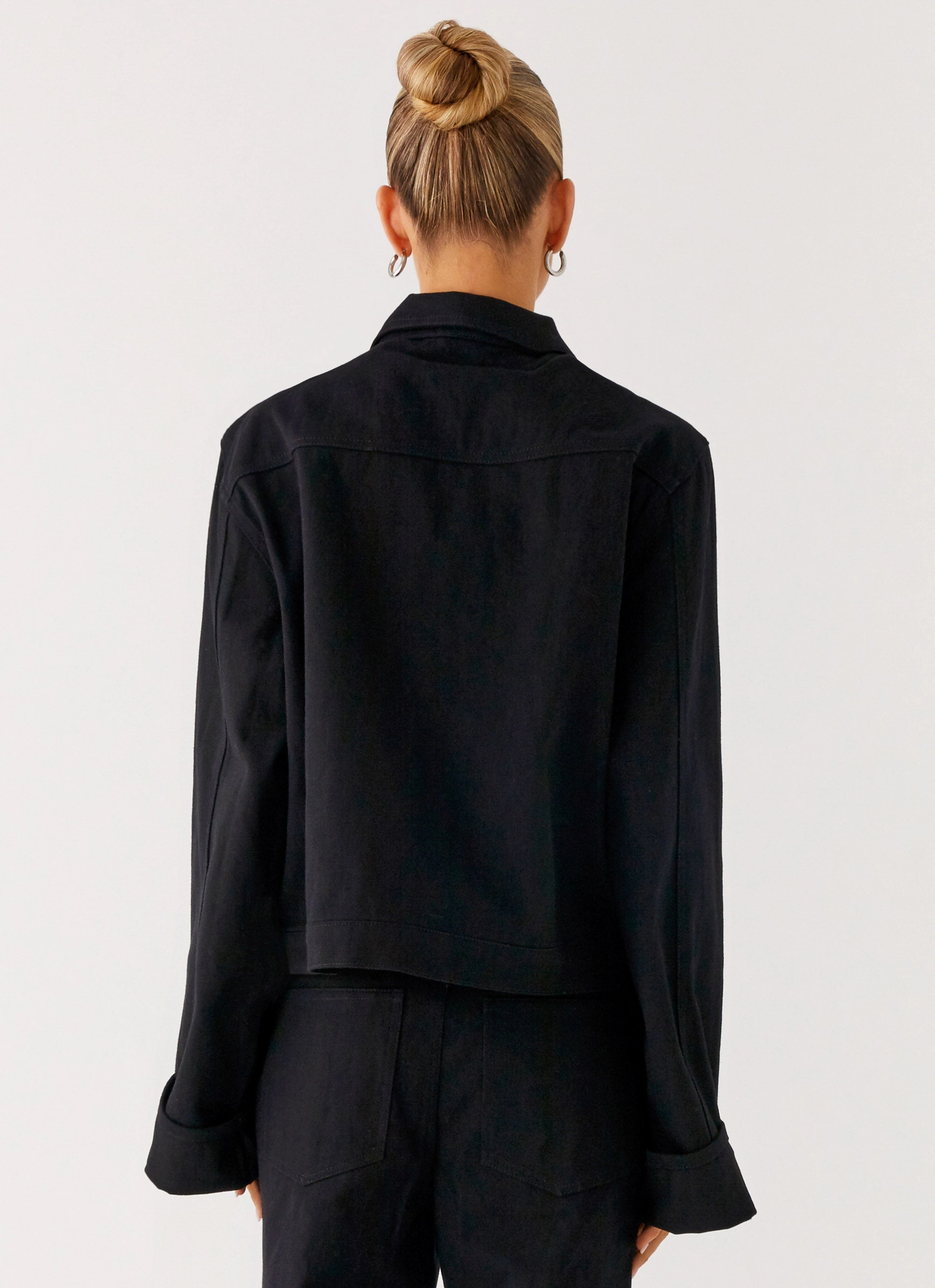 Back Again Oversized Denim Jacket - Black Reinforced Shoulder Panels Waterproof Material