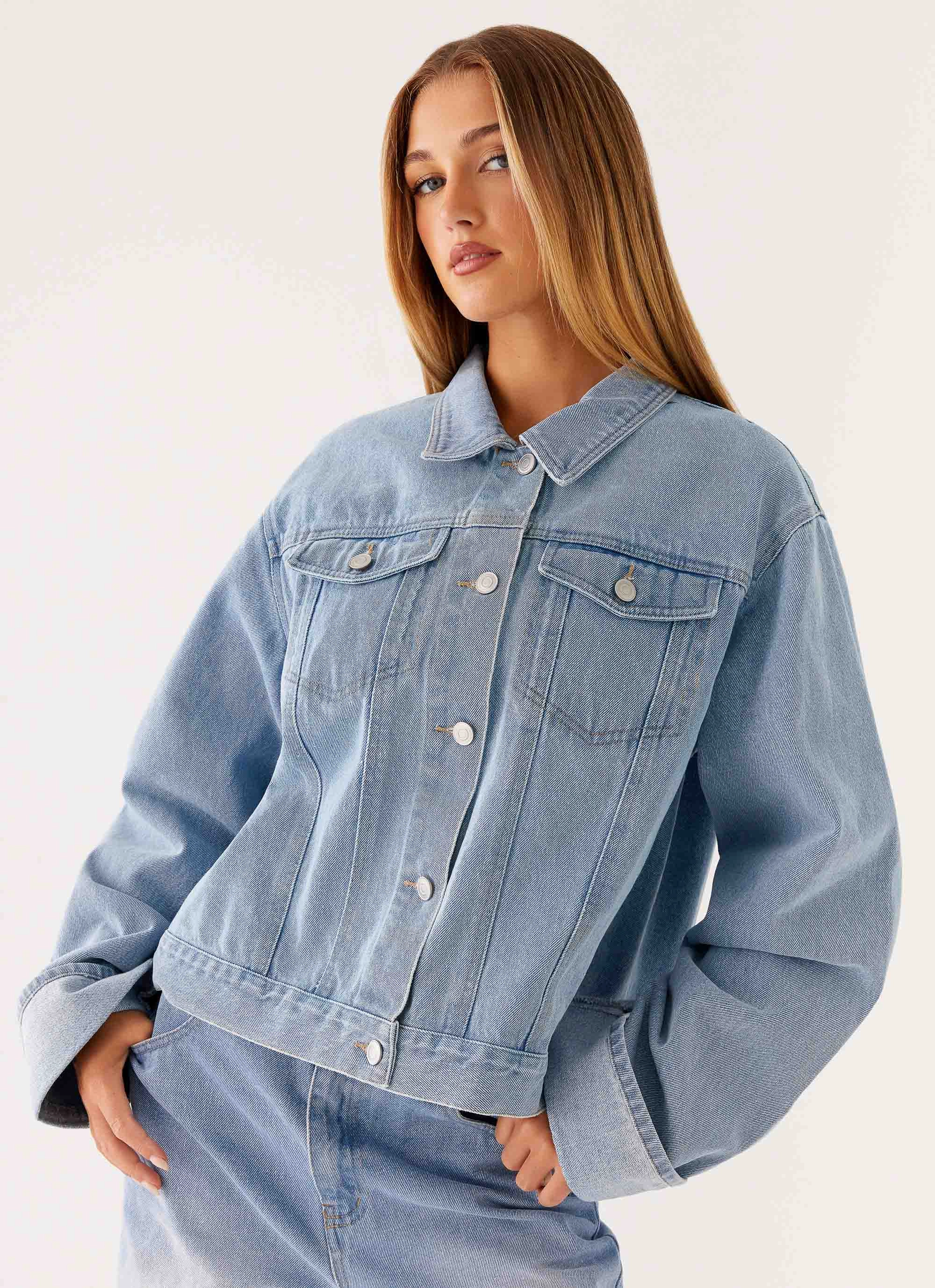 Sun Protection Fabric Back Again Oversized Denim Jacket - Light Wash Blue