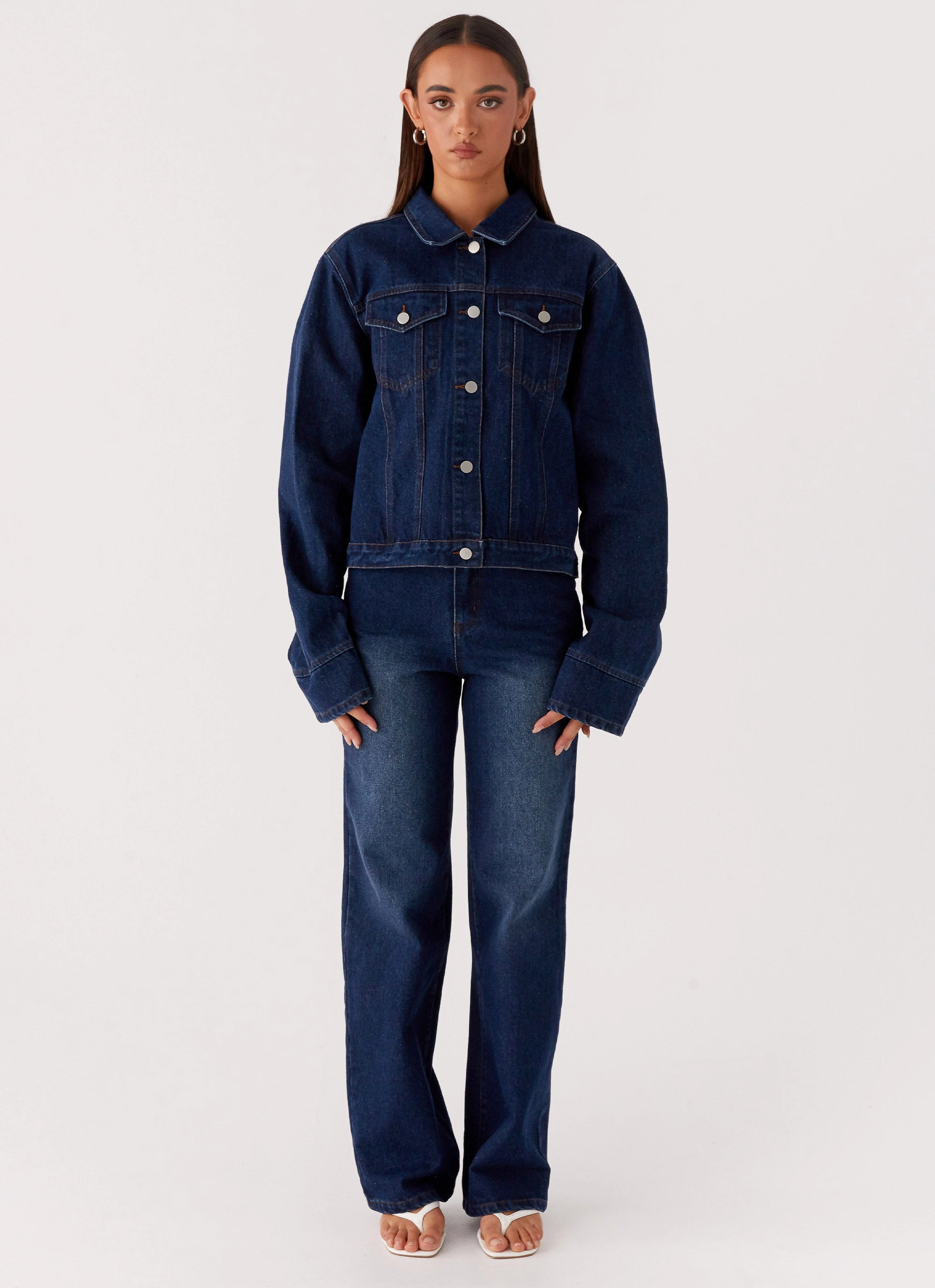 Back Again Oversized Denim Jacket - Vintage Blue All Day Wear simple design