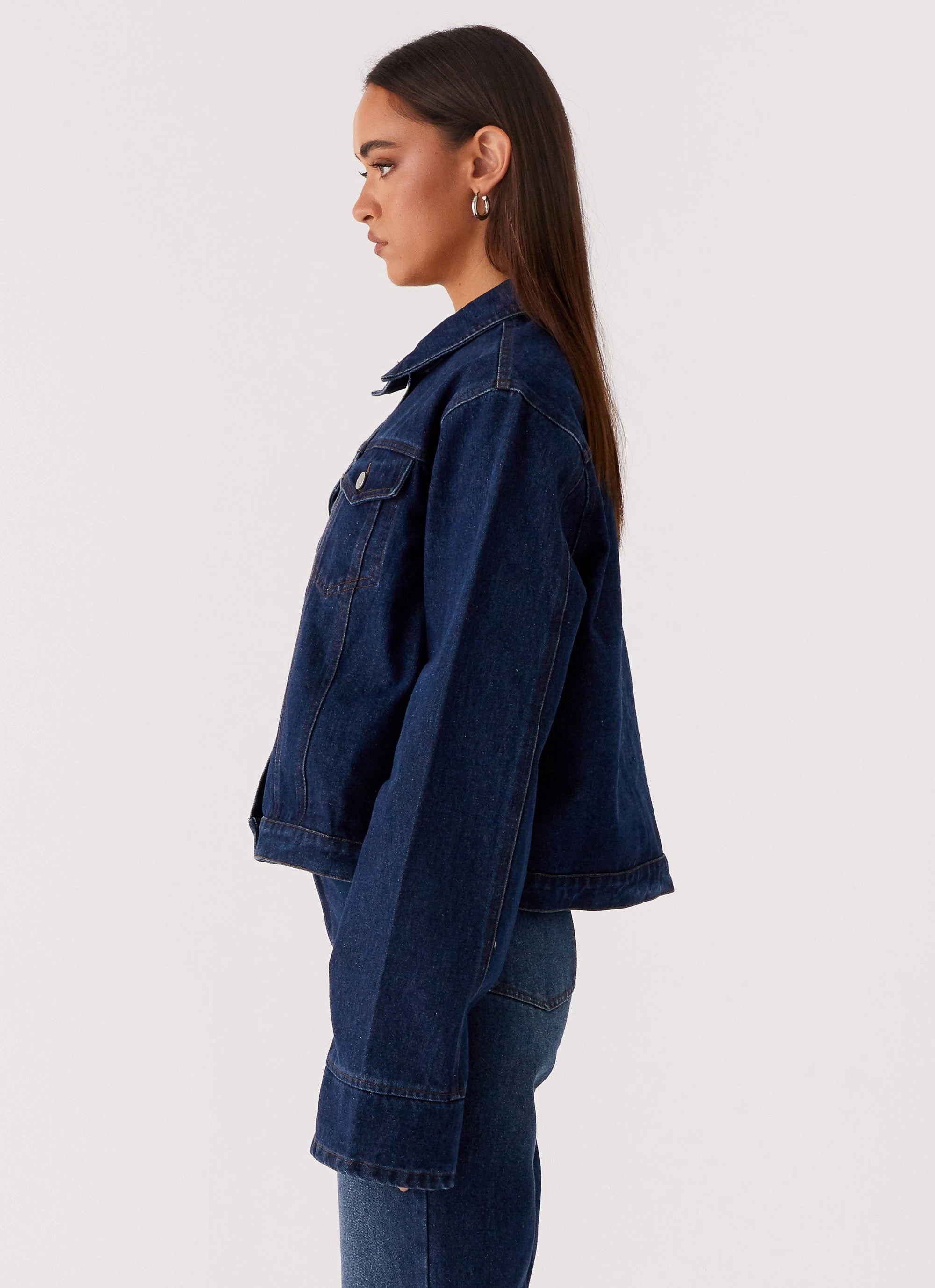 Back Again Oversized Denim Jacket - Vintage Blue Regular Fit Cut