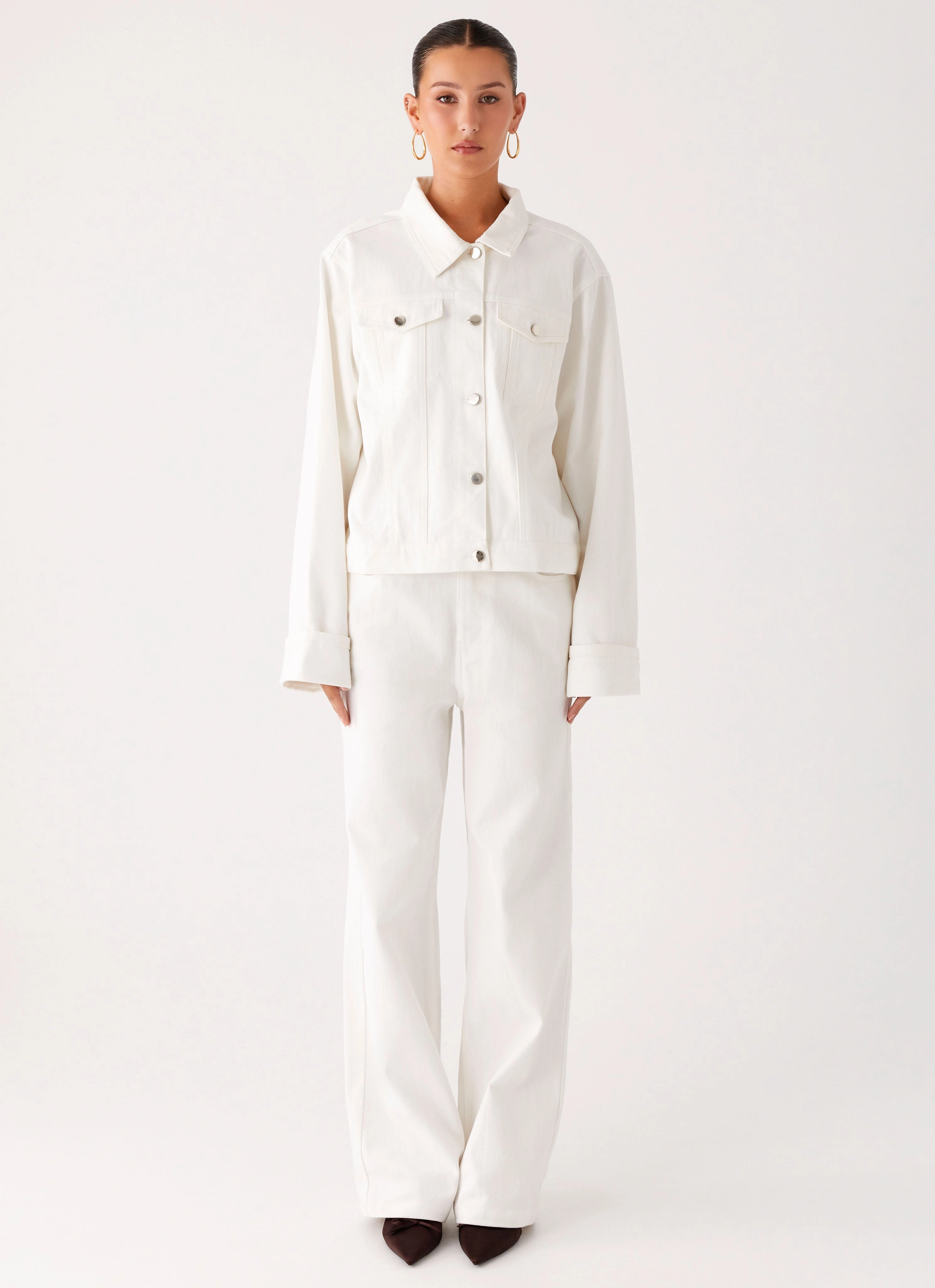 Compact Layer Back Again Oversized Denim Jacket - White