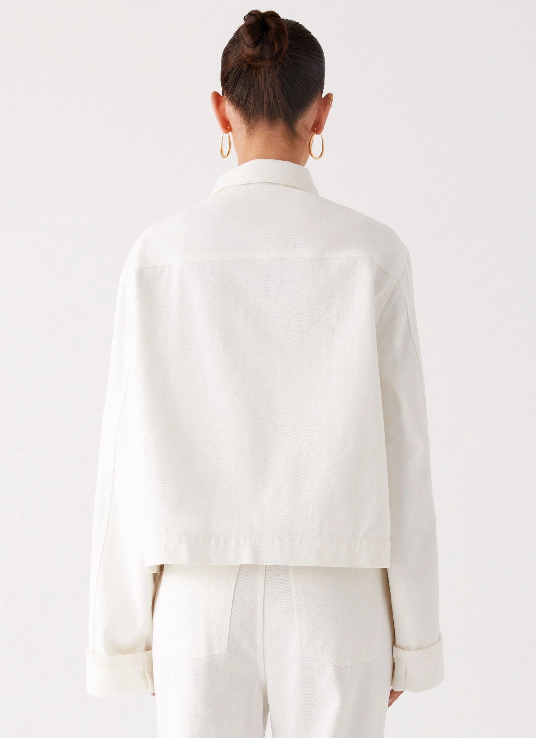 Back Again Oversized Denim Jacket - White Stain Resistant Material Evening Chill Piece