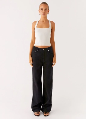 Back Again Straight Leg Denim Jeans - Black Balanced Shape Vibrant Design Outdoor Adventure Stylish Back Again Straight Leg Denim Jeans - Black