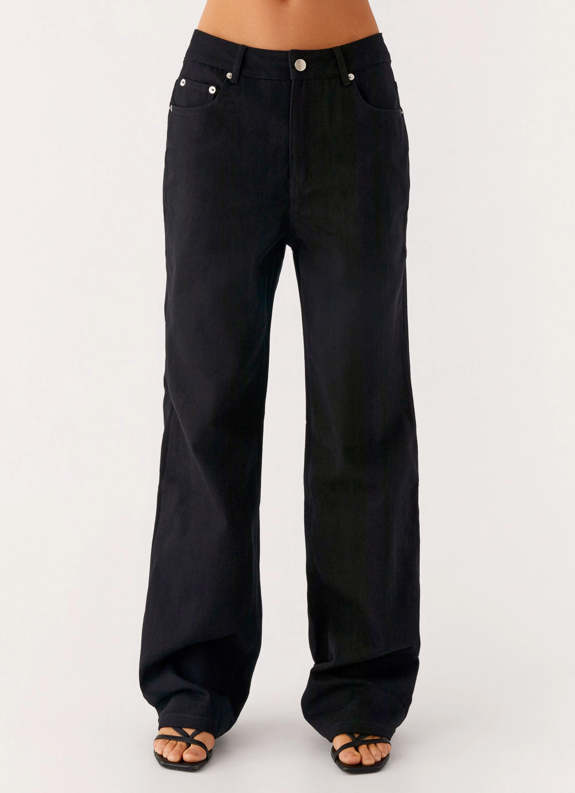 Back Again Straight Leg Denim Jeans - Black Versatile Relaxed Style