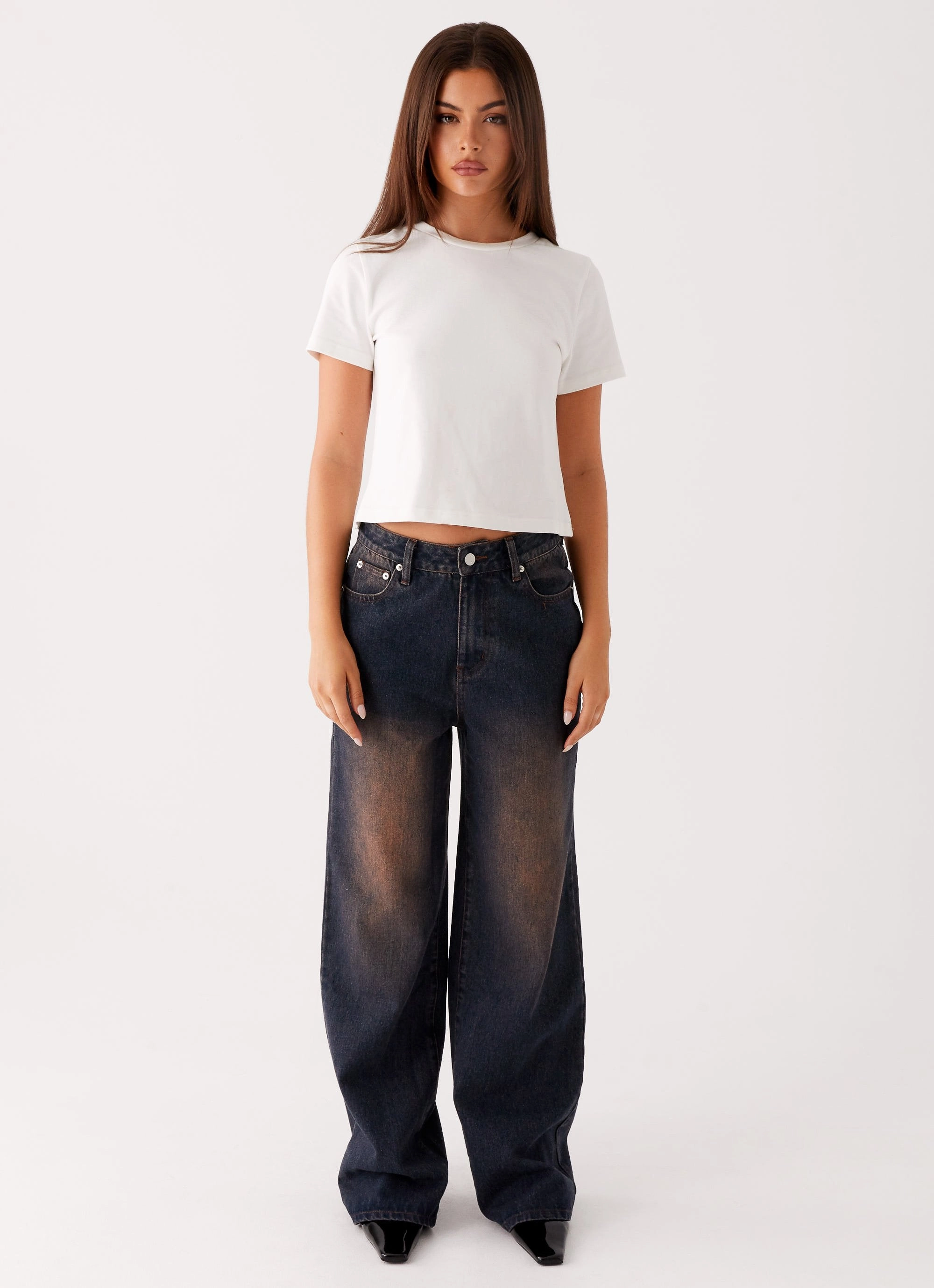 Back Again Straight Leg Denim Jeans - Brown Blue Acid Wash Durable Minimalist Style Party Look Fashion friendly