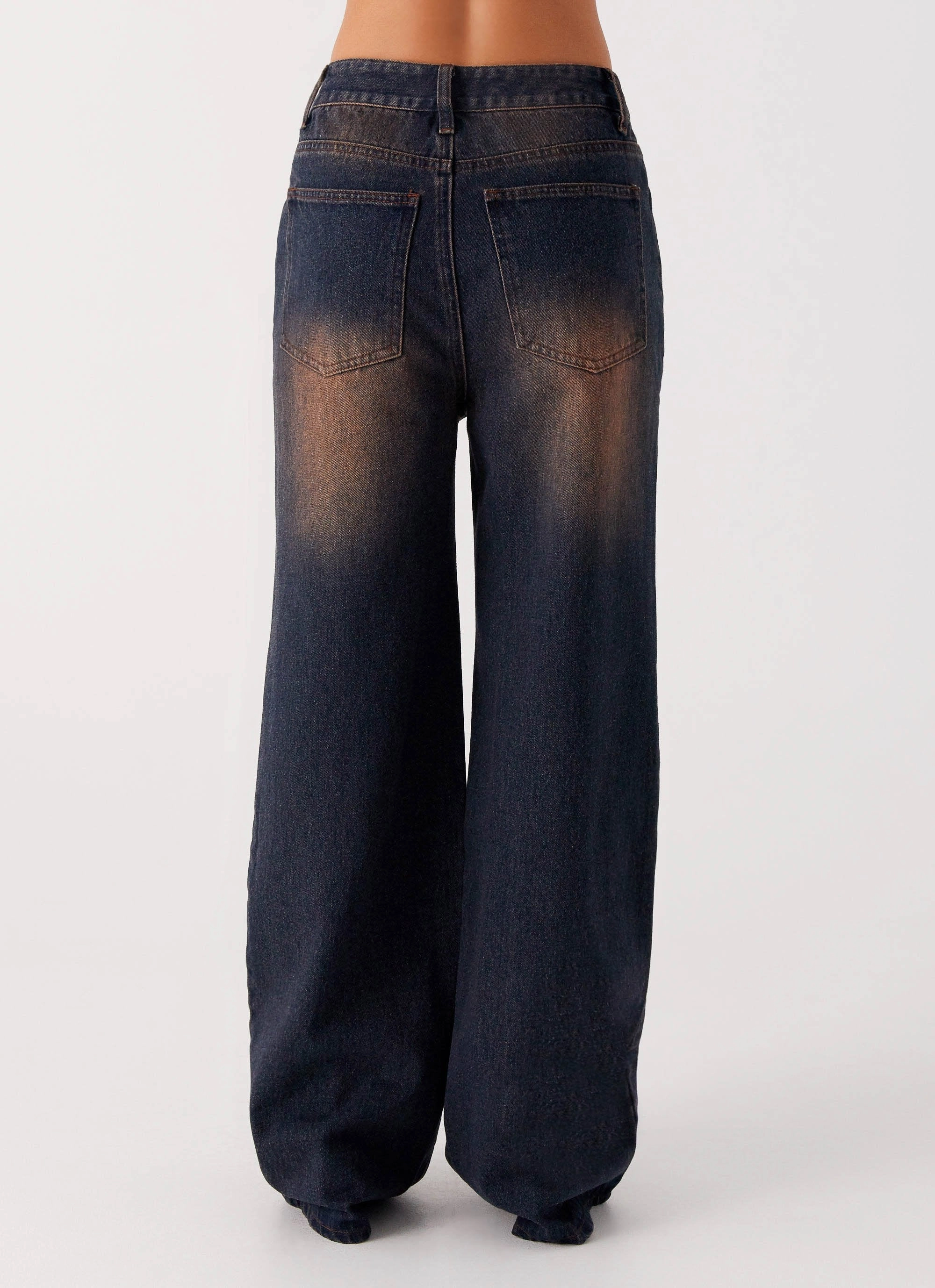 Back Again Straight Leg Denim Jeans - Brown Blue Acid Wash Street Cool Active Touch