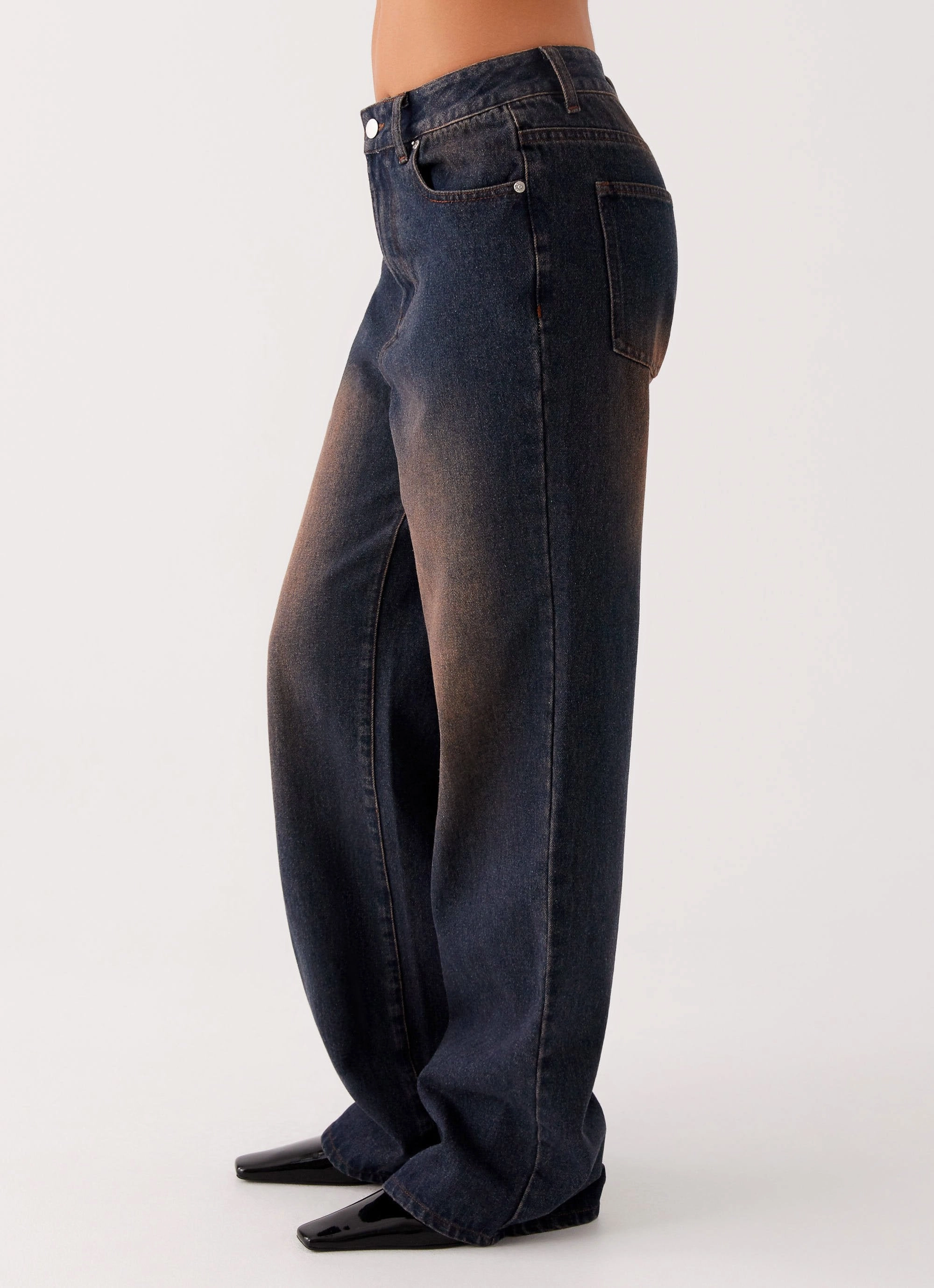 Neutral Base Back Again Straight Leg Denim Jeans - Brown Blue Acid Wash