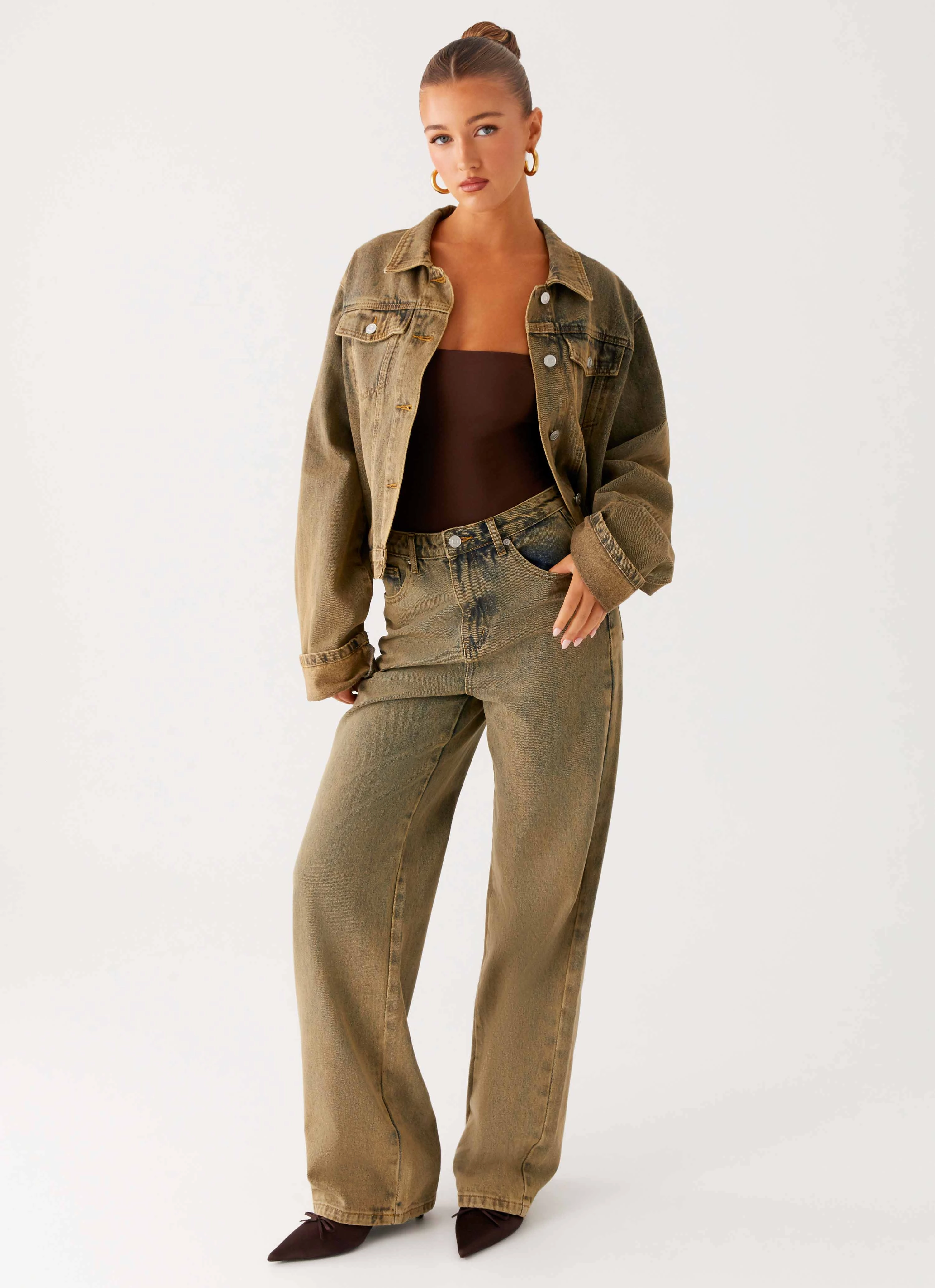 Soft Wash Treatment Crisp Look Back Again Straight Leg Denim Jeans - Brown Sand Wash