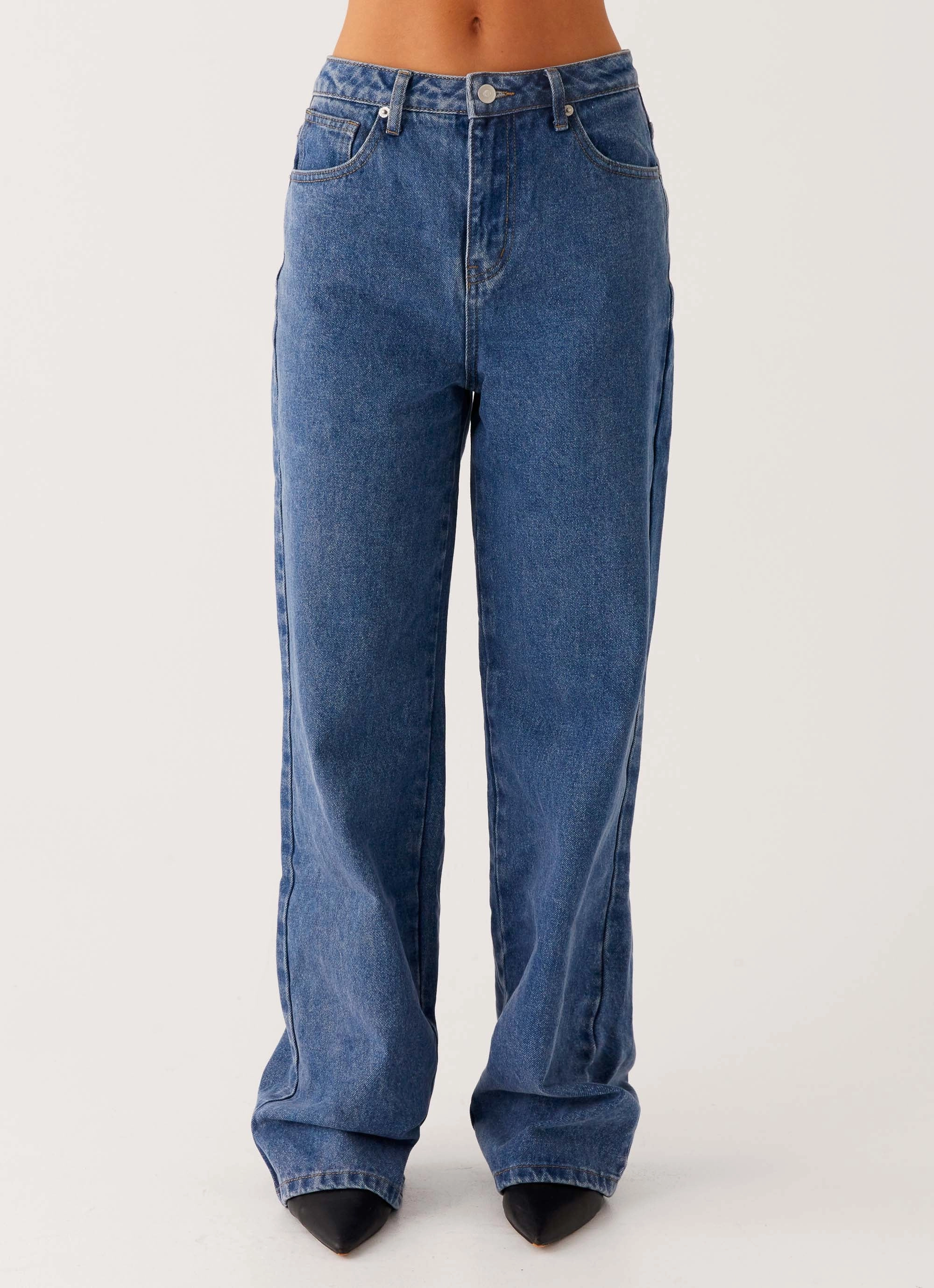 Back Again Straight Leg Denim Jeans - True Blue Relaxed Waist Fit