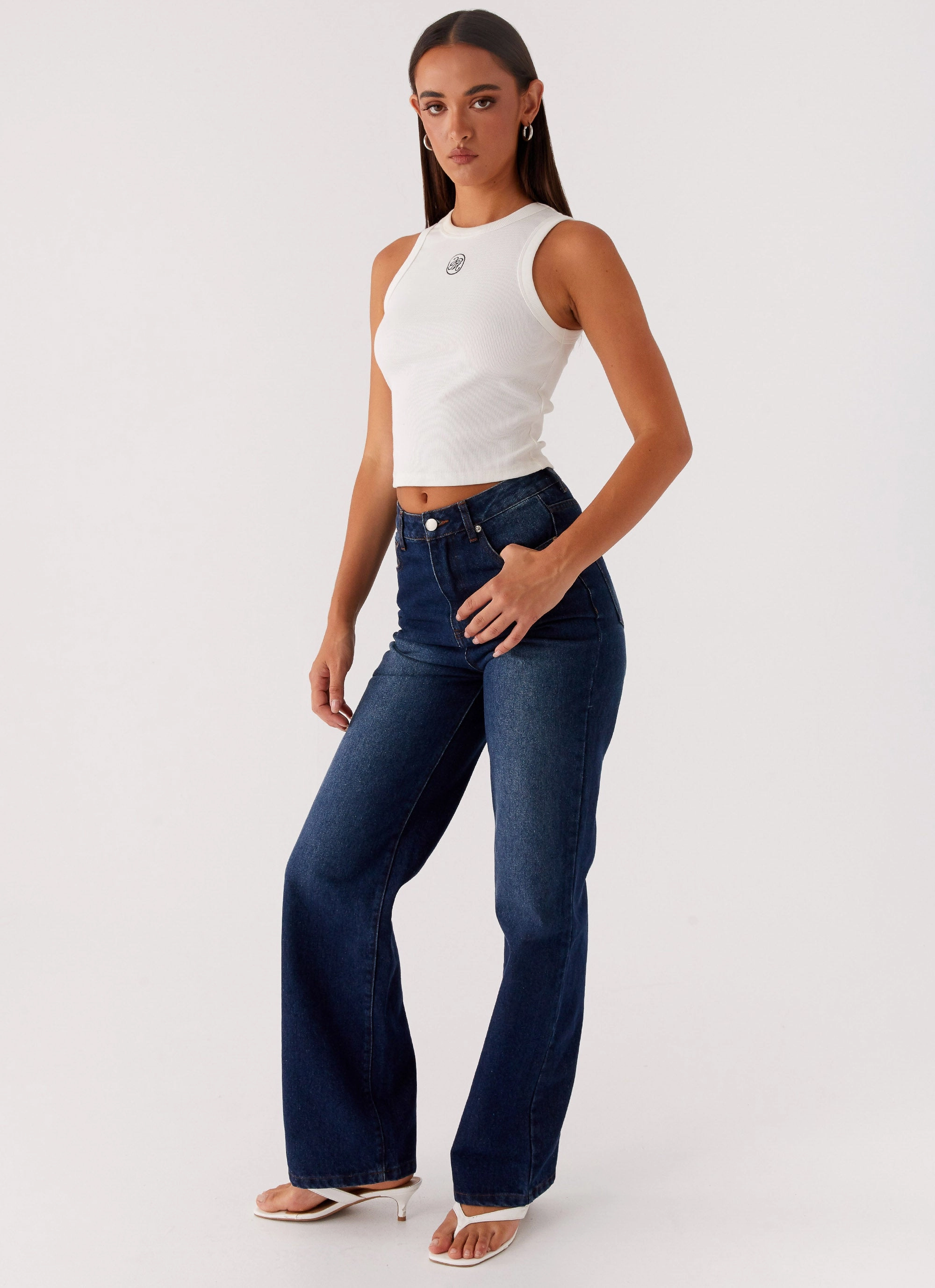 Flexible Elbow Patches Back Again Straight Leg Denim Jeans - Vintage Blue