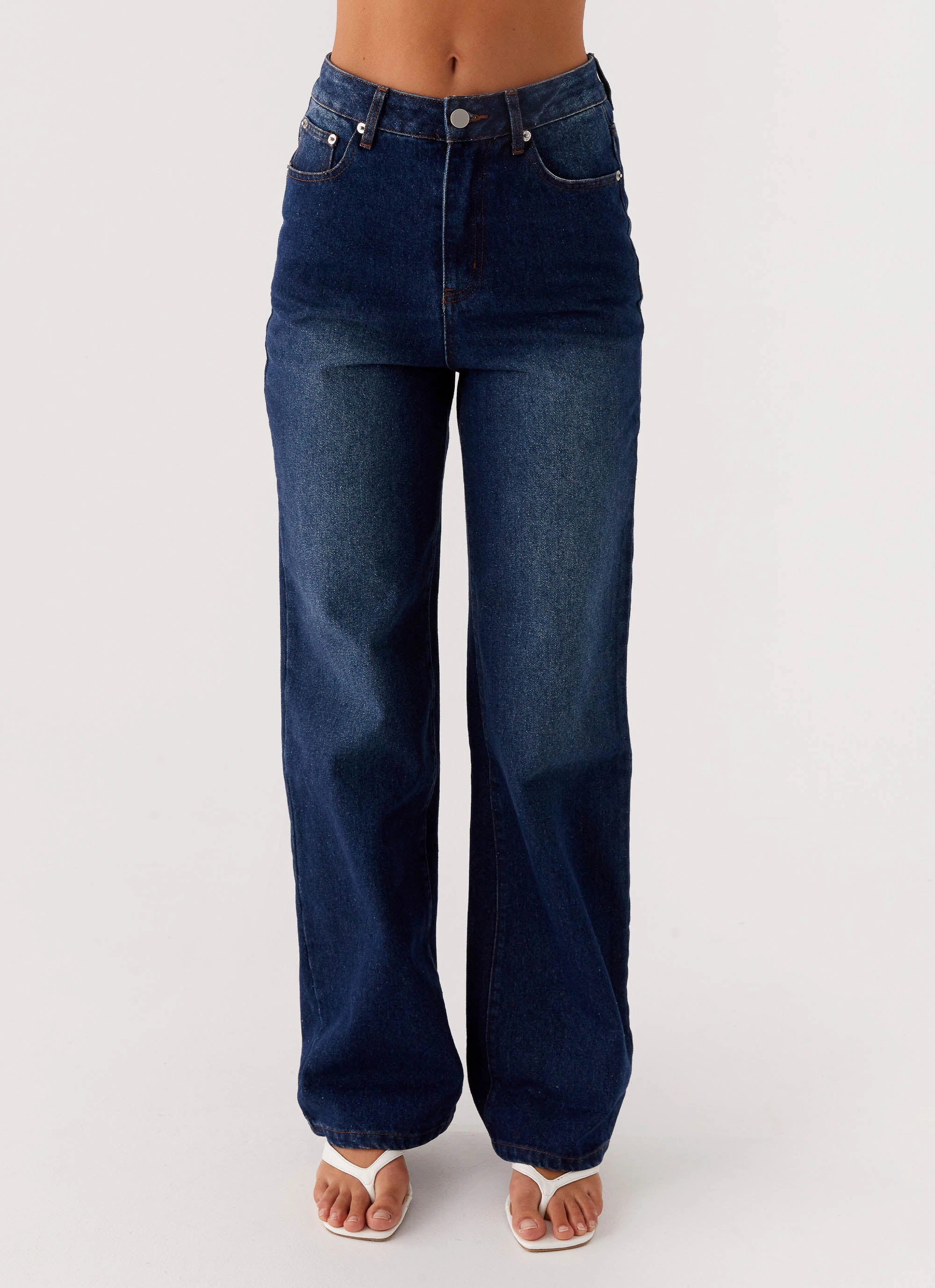 Reflective accents Back Again Straight Leg Denim Jeans - Vintage Blue