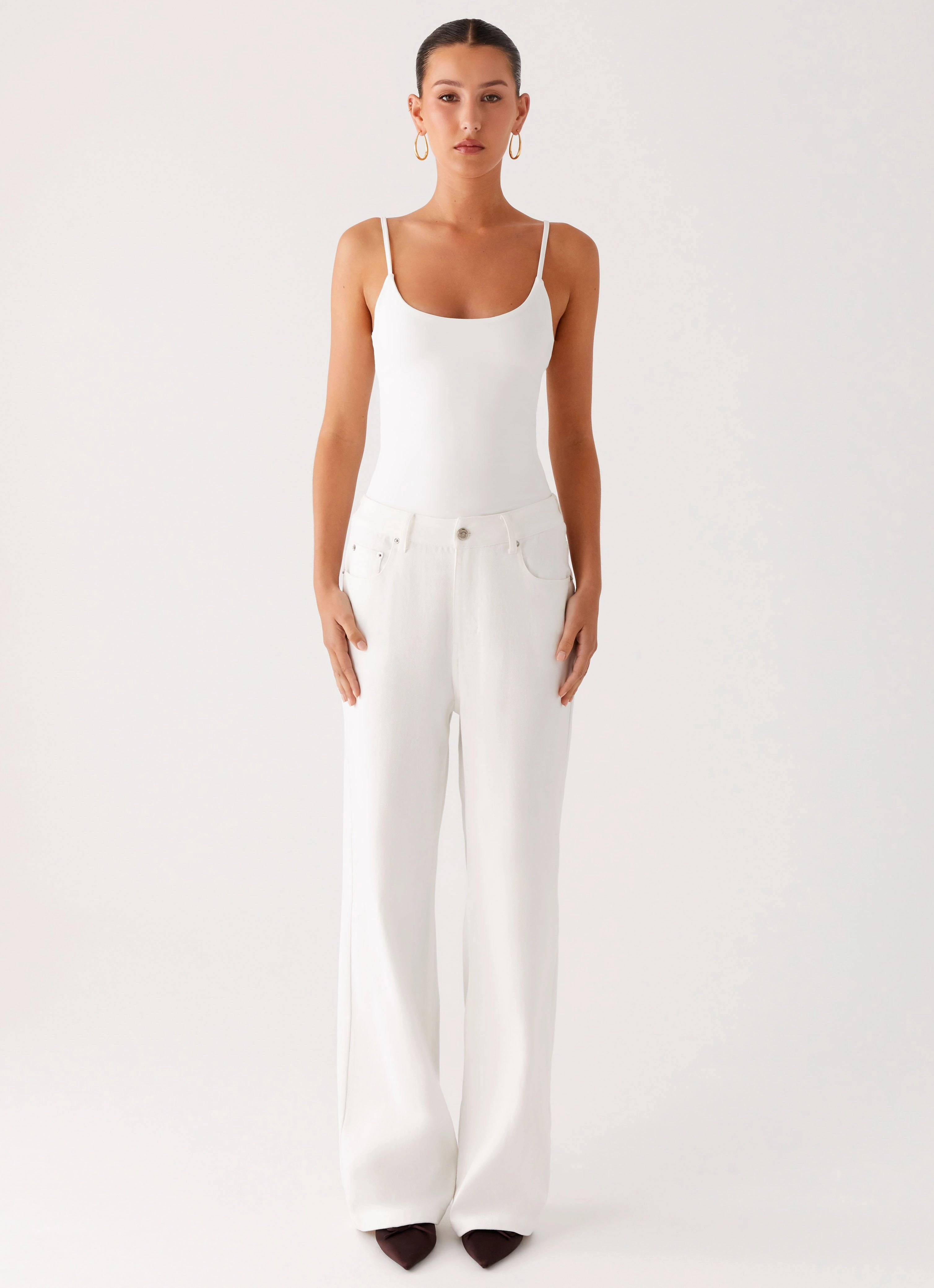 Artist Vibe Comfy Loose Textured Travel Outfit Back Again Straight Leg Denim Jeans - White