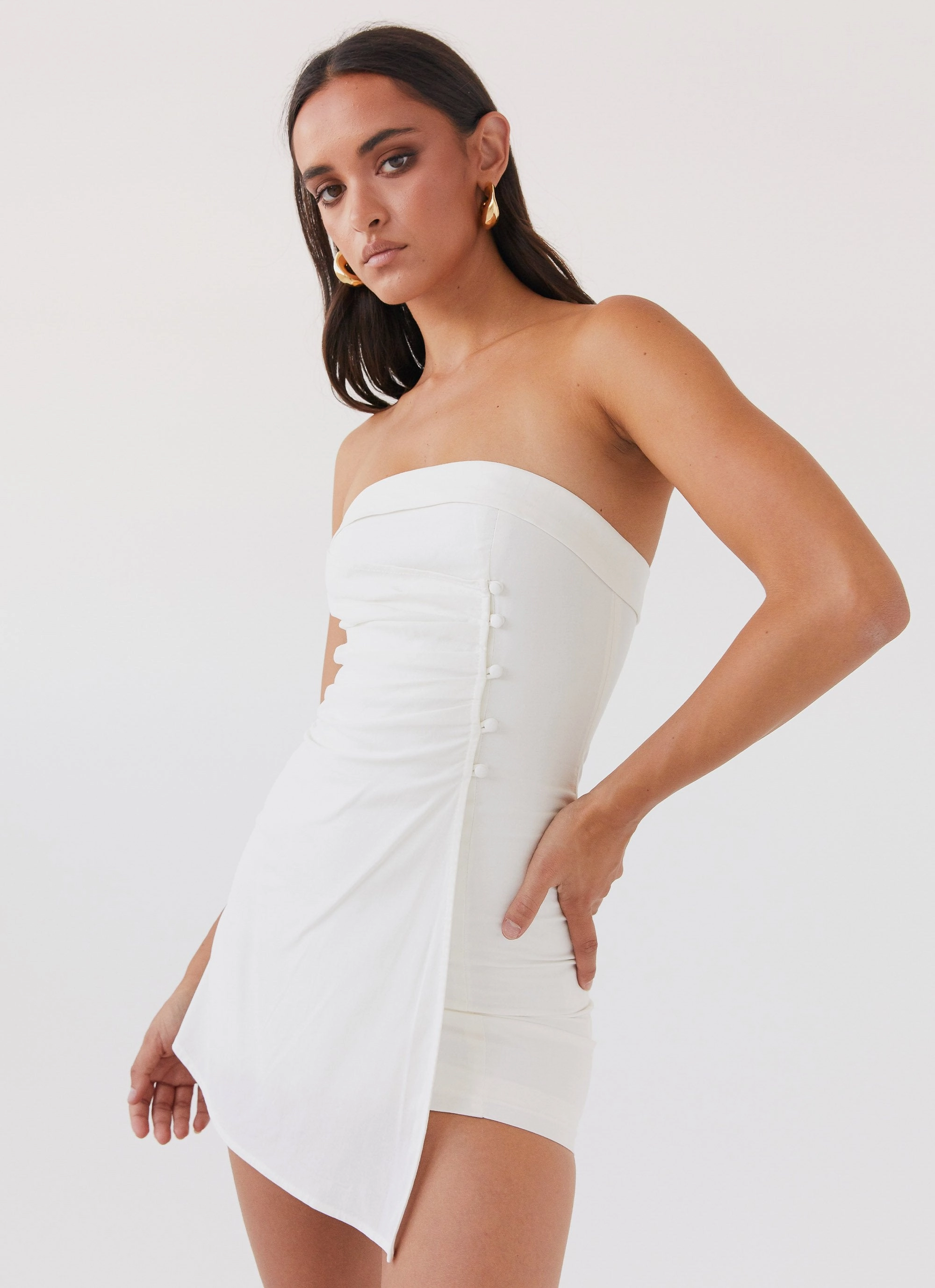 Lavinia Linen Tube Mini Dress - White Sheer Look