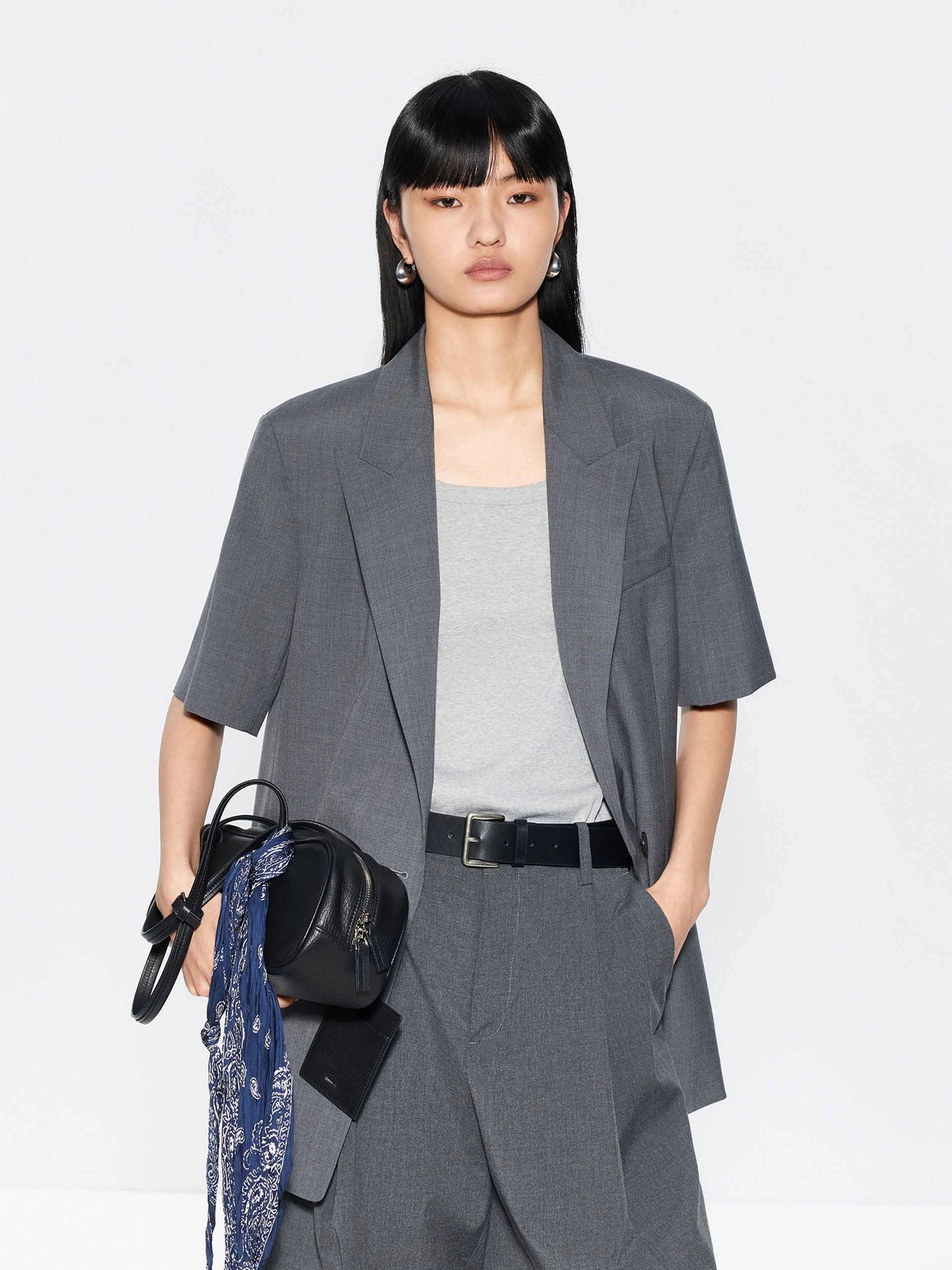 Back Slit Short Sleeves Blazer