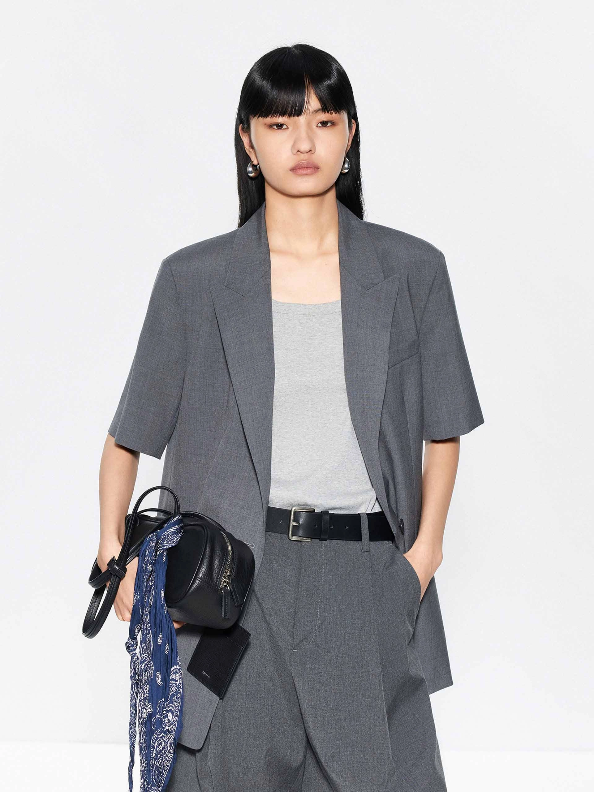 Back Slit Short Sleeves Blazer