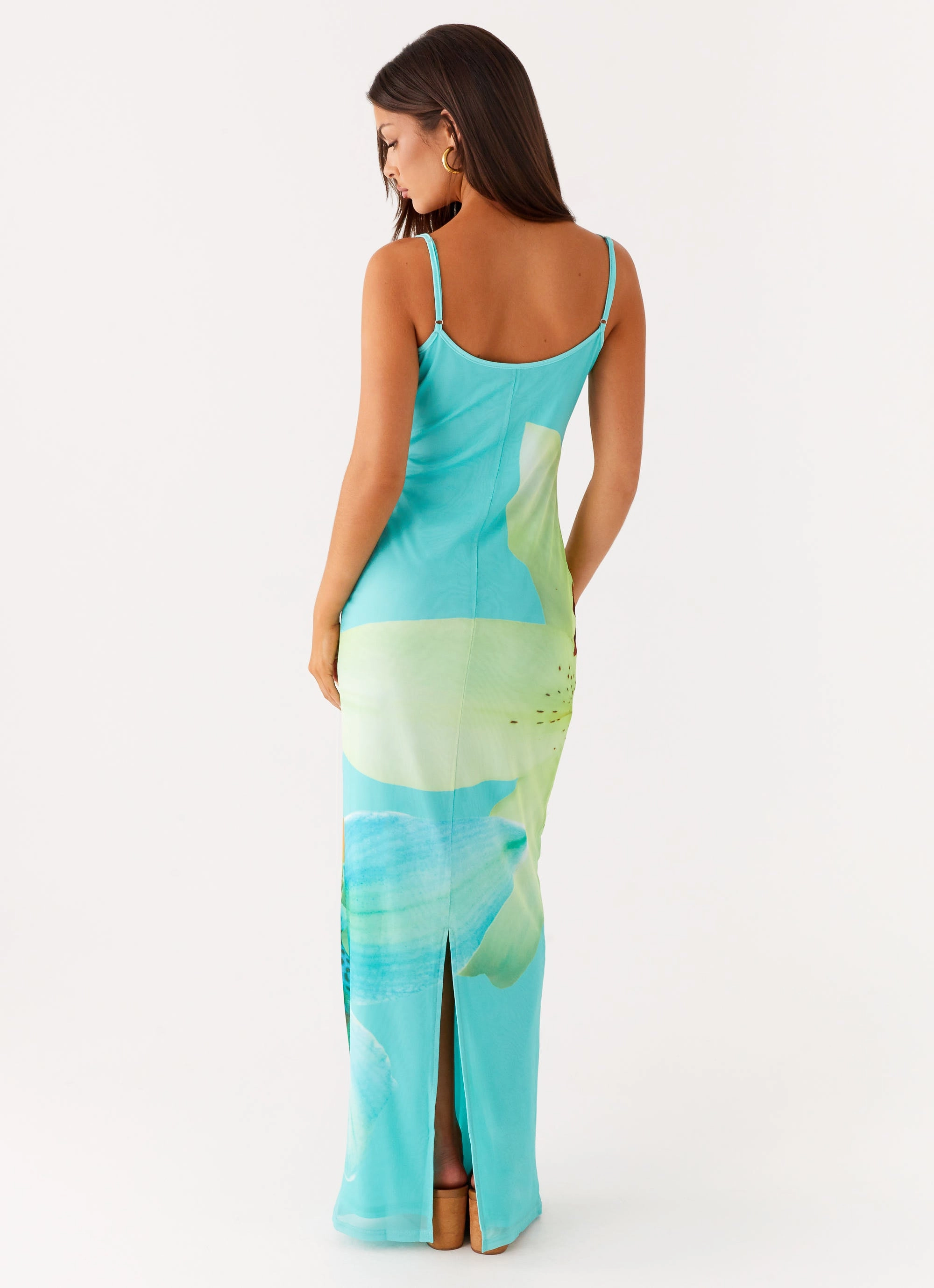 Chilly Comfort Bad News Mesh Maxi Dress - Turquoise Floral